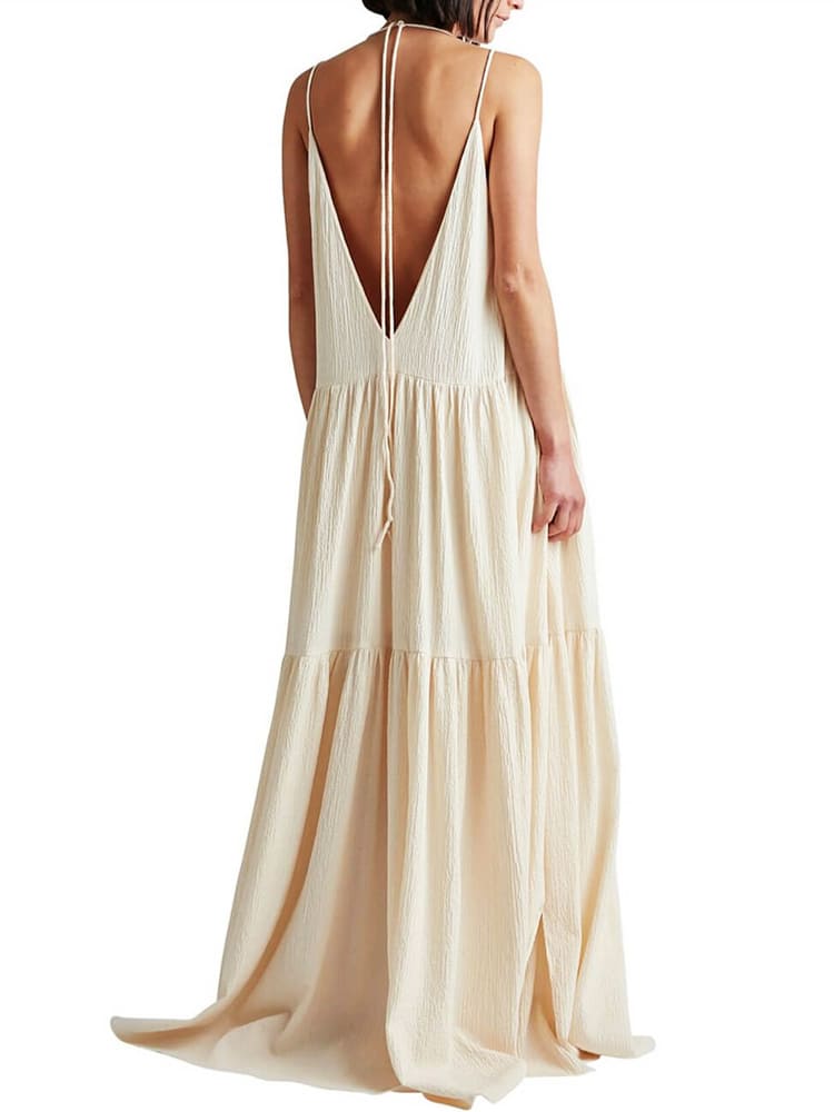 Women's Sleeveless V-Neck Tiered Maxi Dress - Adjustable Straps TARHUS Dresses