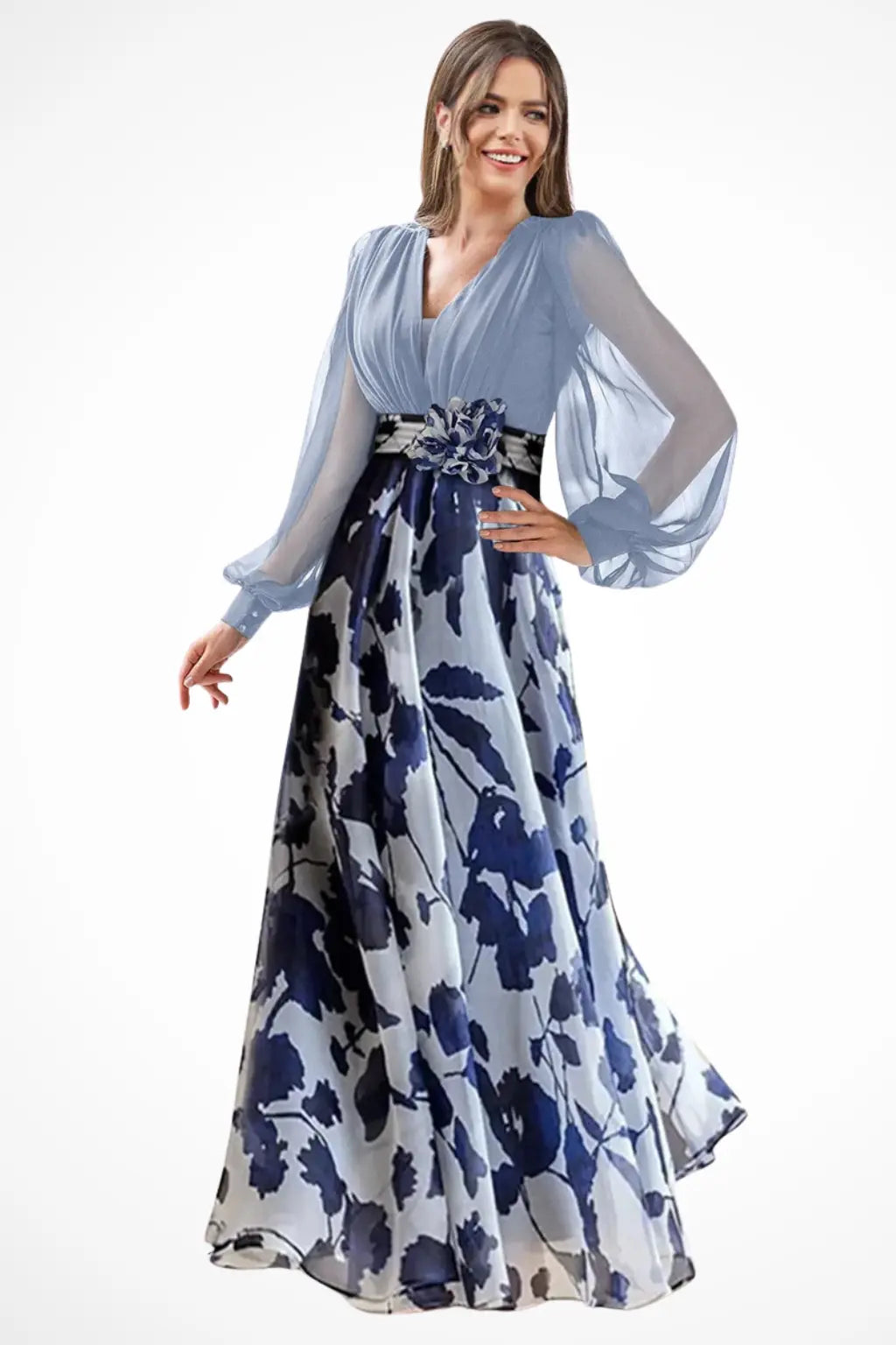 Valentina | Women V Neck Balloon Sleeve Floral Print Maxi Wedding Guest Dress TARHUS Mother of the Bride Dresses