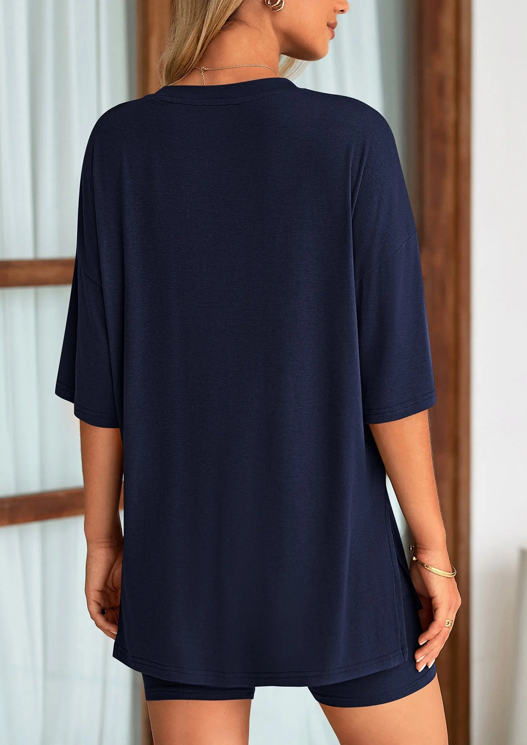 Casual Short Sleeved Round Neck Top Paired With Shorts Two-Piece Set - TARHUS