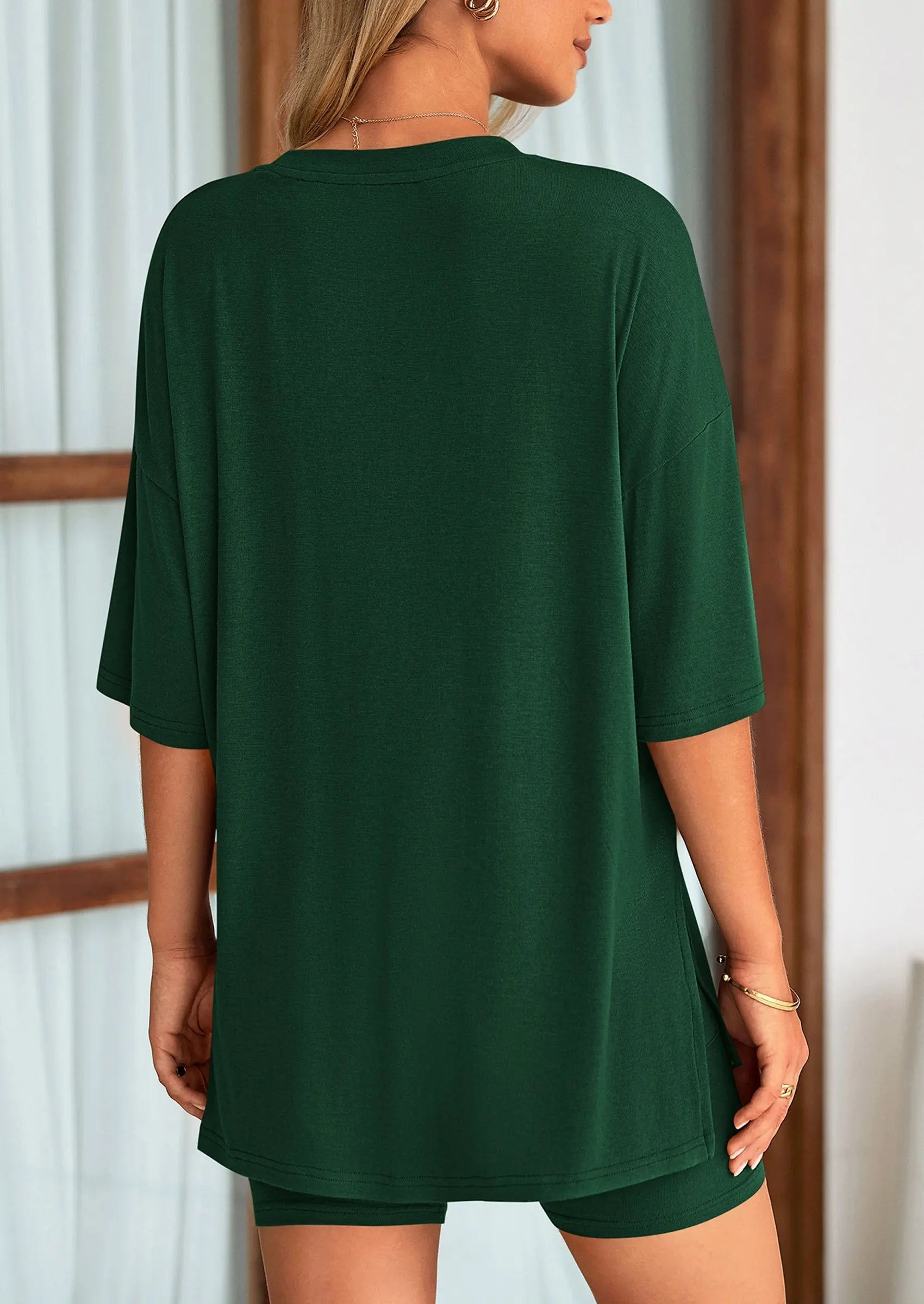 Casual Short Sleeved Round Neck Top Paired With Shorts Two-Piece Set - TARHUS