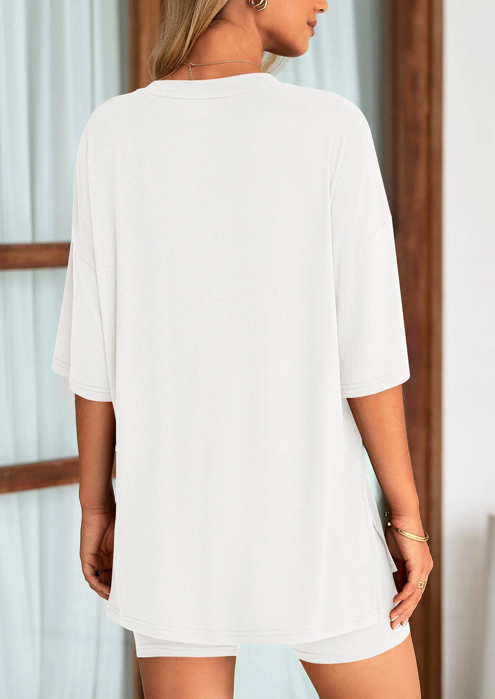 Casual Short Sleeved Round Neck Top Paired With Shorts Two-Piece Set - TARHUS