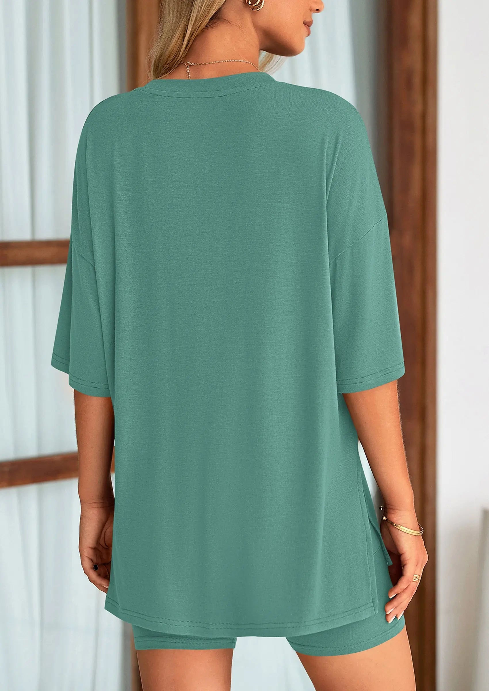 Casual Short Sleeved Round Neck Top Paired With Shorts Two-Piece Set - TARHUS