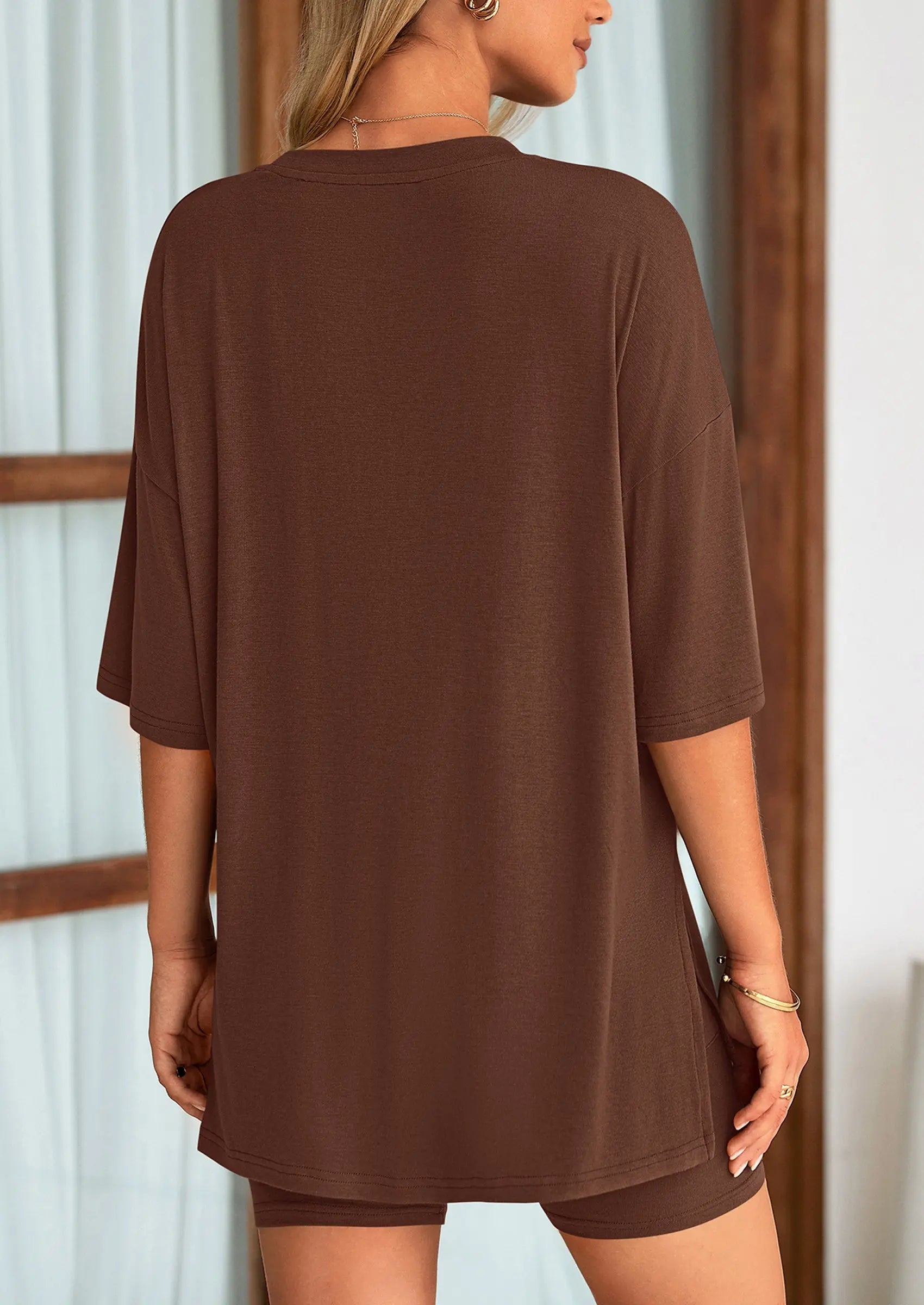 Casual Short Sleeved Round Neck Top Paired With Shorts Two-Piece Set - TARHUS