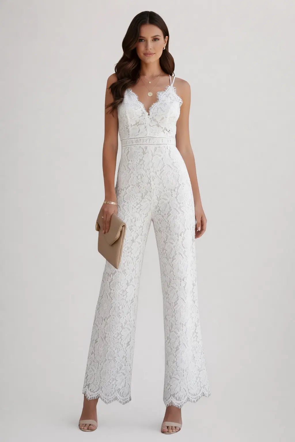 Arabella | Women Lace V Neck Strappy Wide Leg Jumpsuit TARHUS