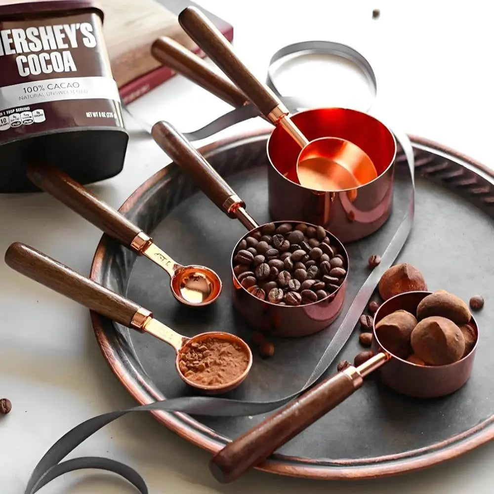 Copper Measuring Set | Cups & Spoons – Walnut Handle Kitchen Tools TARHUS Cooking Utensils