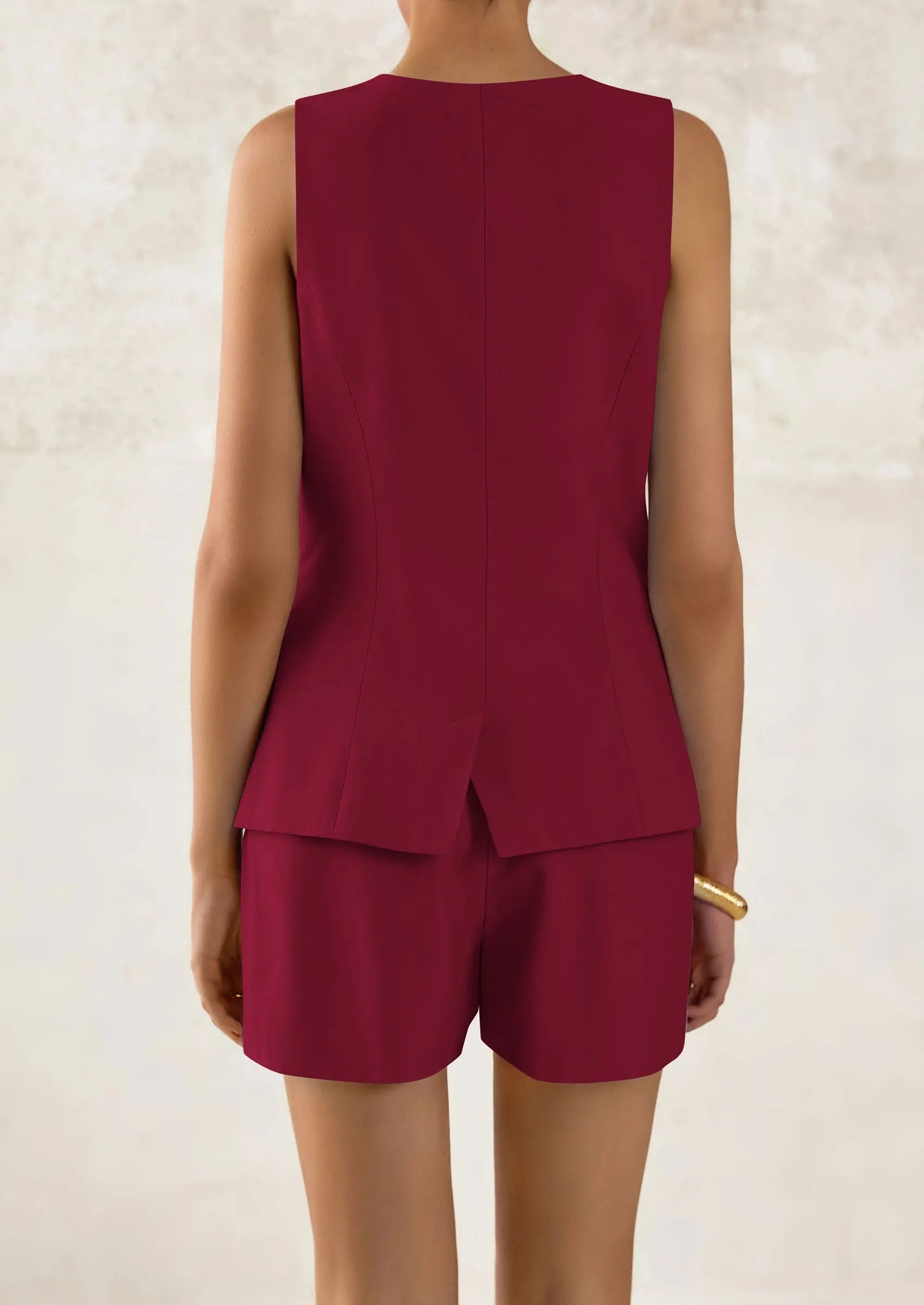 Casual Trendy Button Down Vest Tops High Waisted Shorts Business Two Piece Sets - TARHUS