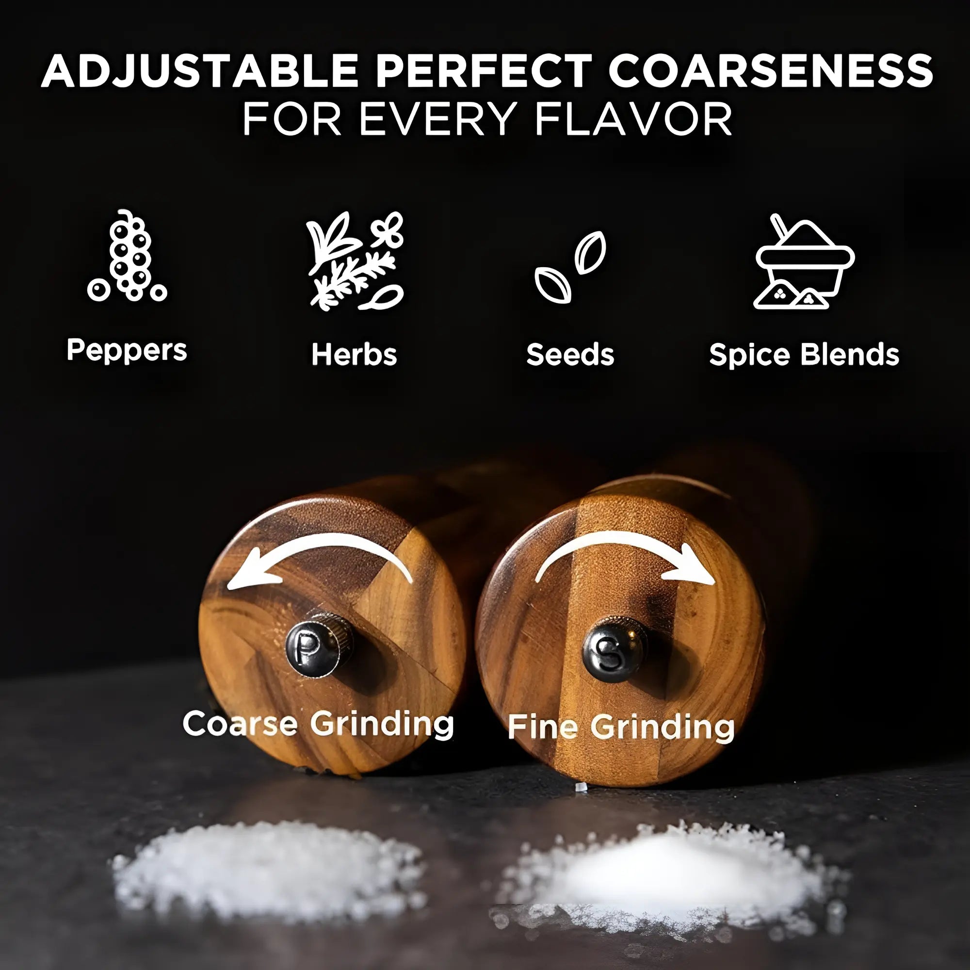 Wooden Spice Grinder Set | Adjustable Mill – Minimalist Kitchen Style TARHUS Cooking Utensils
