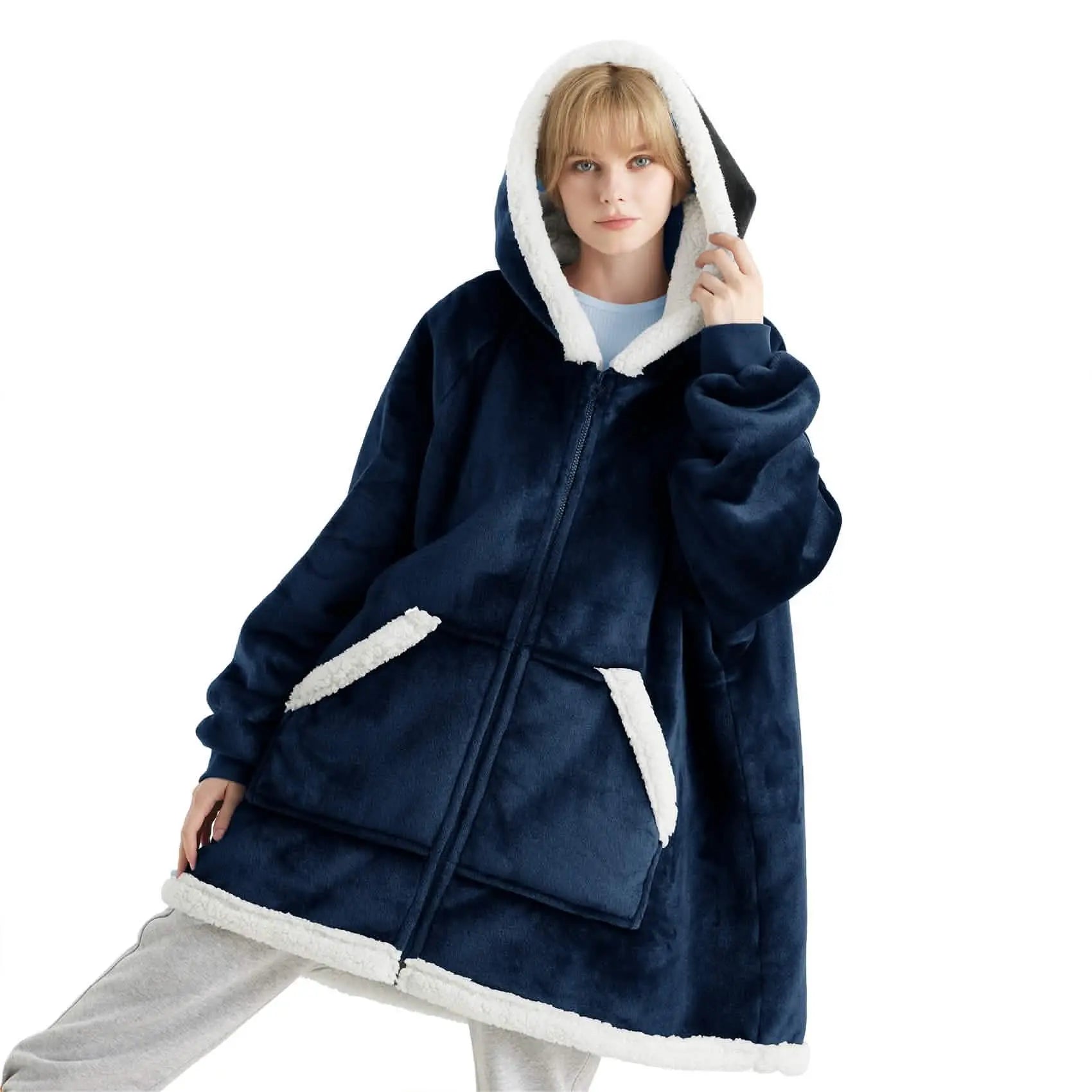 Sherpa Fleece Zippered Short Wearable Blanket Hoodie - TARHUS