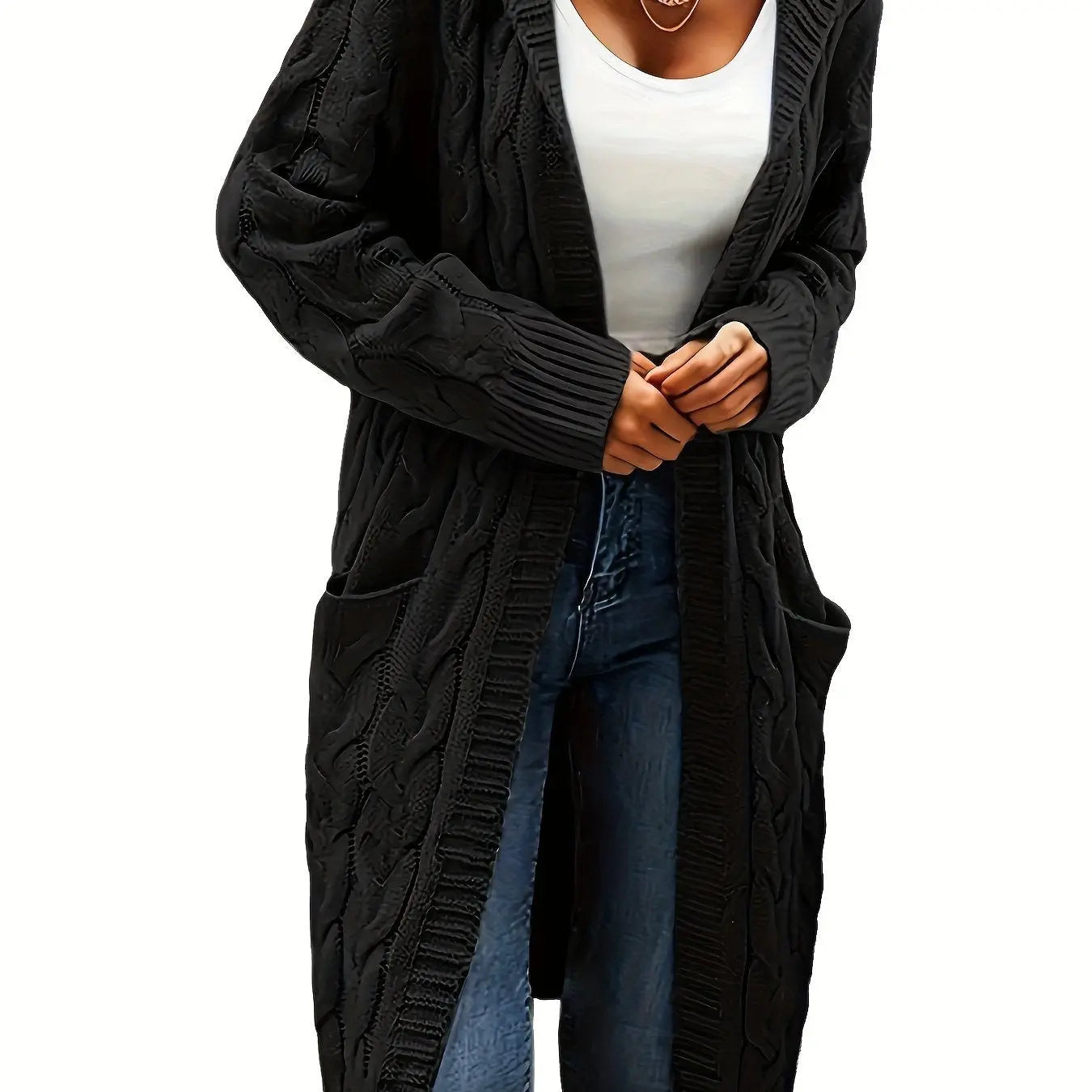 Women’s Open Front Cardigan – Soft Knit Winter Sweater with Pockets - TARHUS
