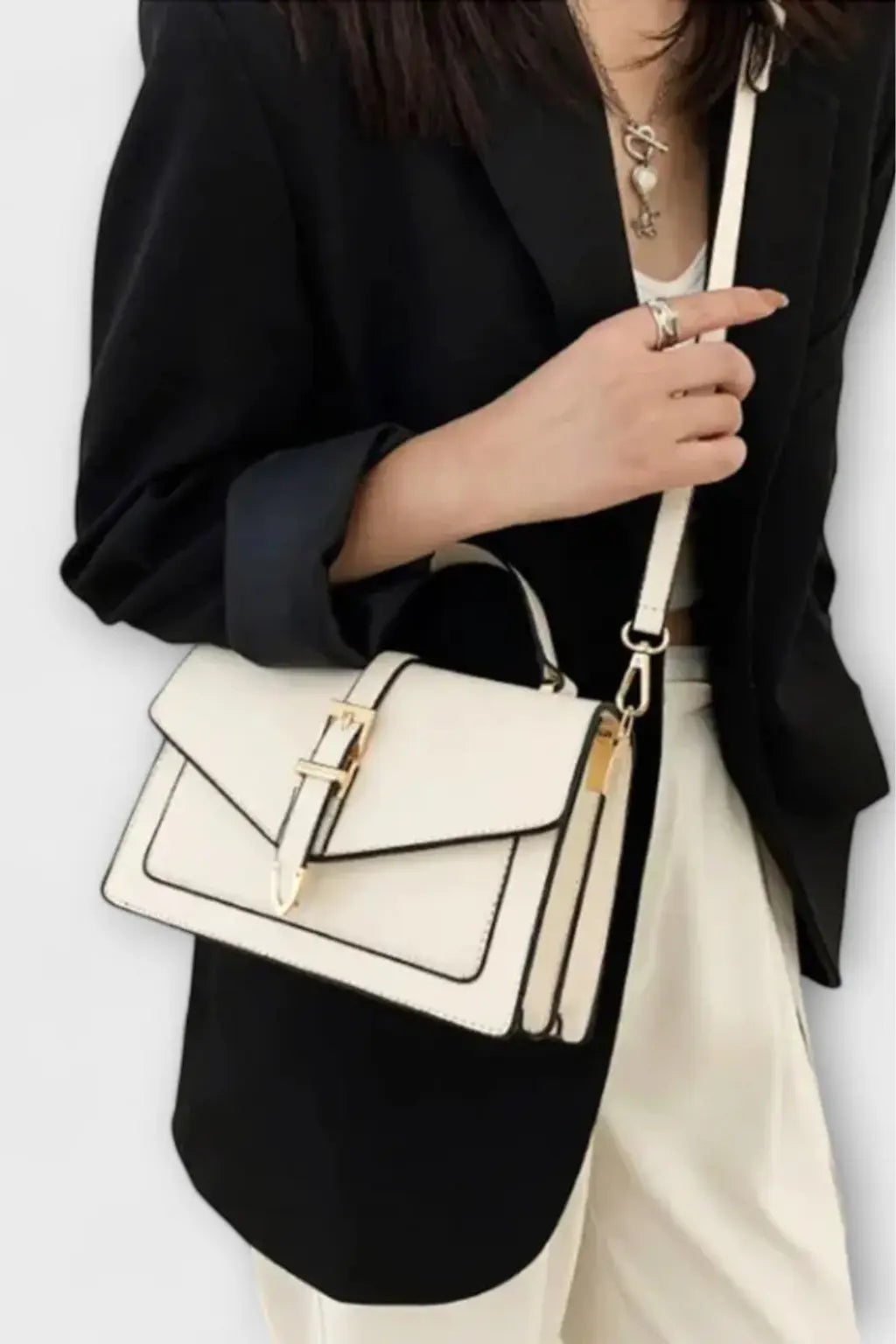 Milo | Women Structured Flap Gold Buckle Detail Crossbody Bag TARHUS