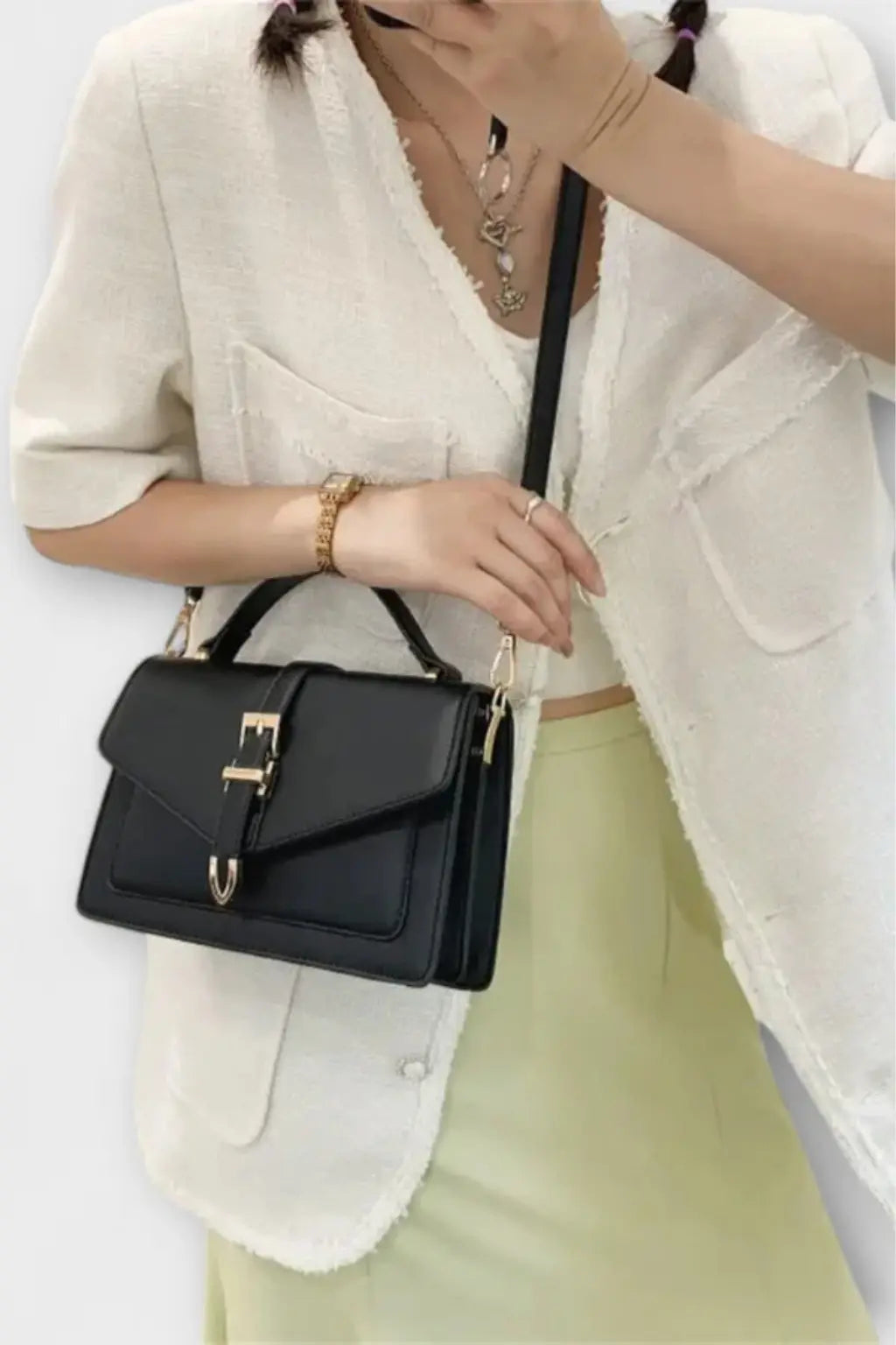Milo | Women Structured Flap Gold Buckle Detail Crossbody Bag TARHUS