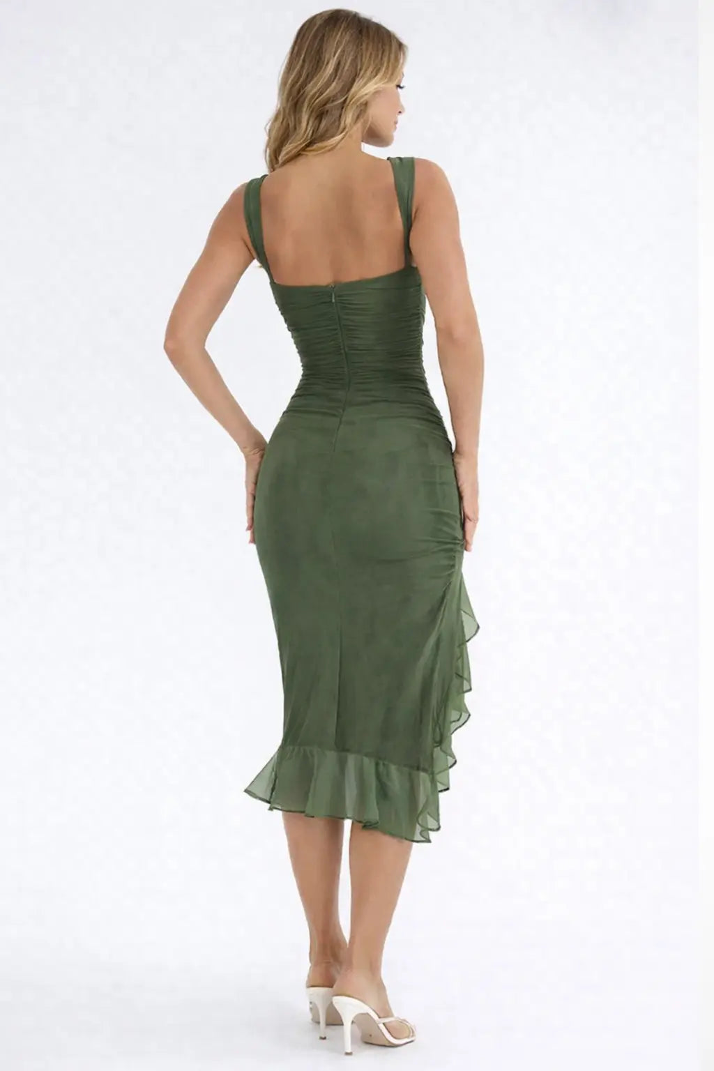 Aurevia | Women Ruched Sleeveless Midi Wedding Guest Dress TARHUS Dresses