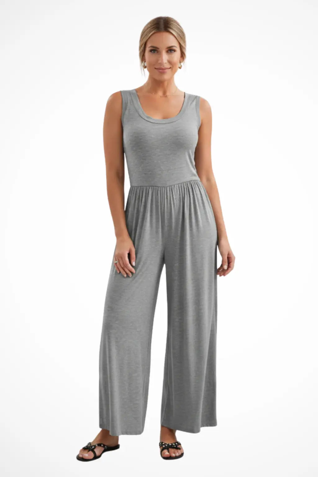 Blythe | Women Sleeveless Round Neck Wide Leg Jumpsuit with Pockets TARHUS