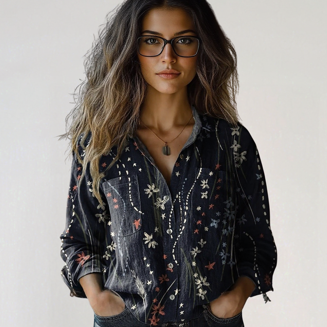 Georgeena | Vintage Cotton Long Sleeve Shirt – Women’s Casual Button Down Blouse TARHUS Women Clothing