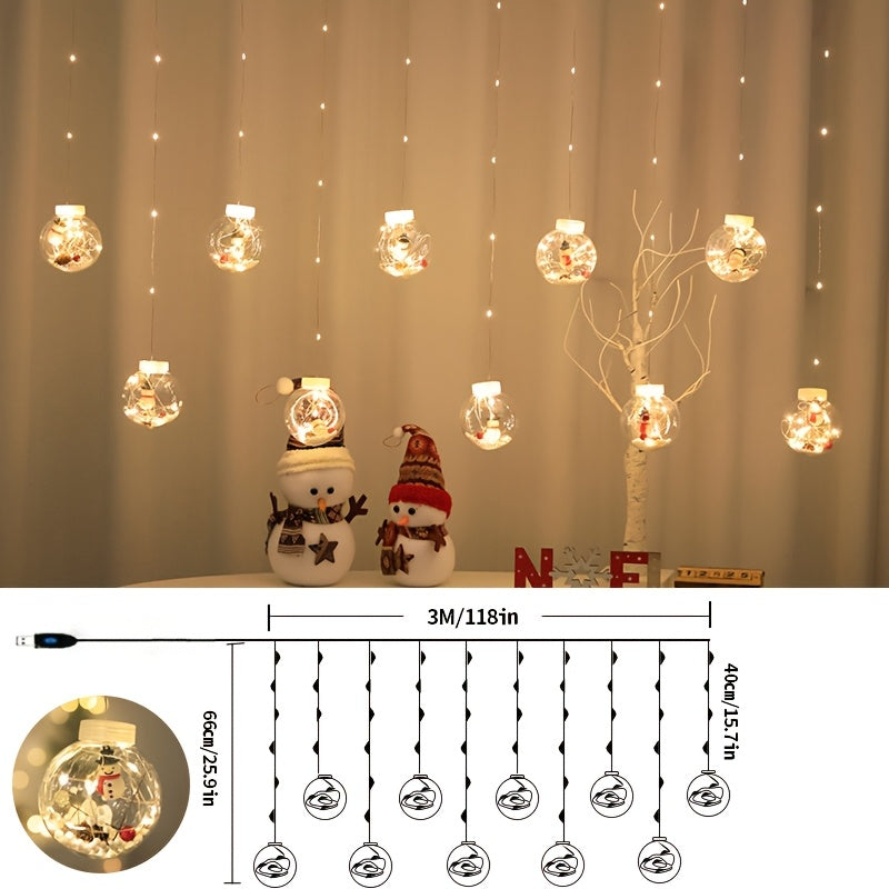 GlowWish | LED Christmas Curtain Lights with Snowman Wishing Balls TARHUS Christmas