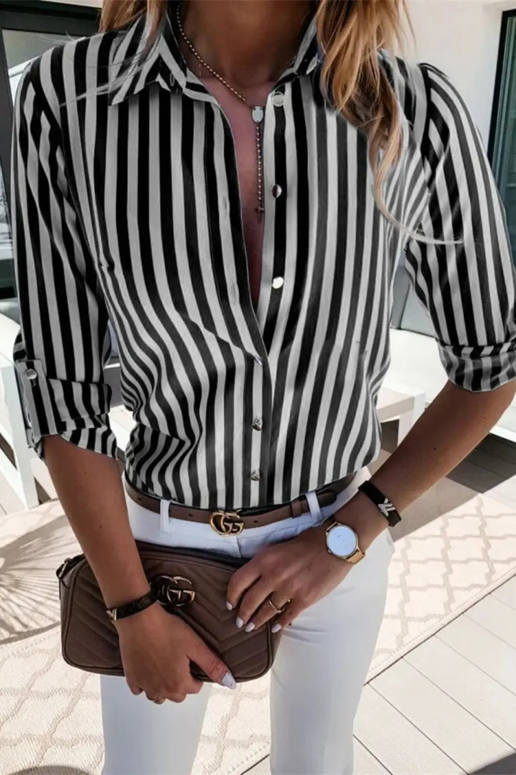Chloe | Women Slim Fit Striped Shirt Long Sleeve Blouse TARHUS