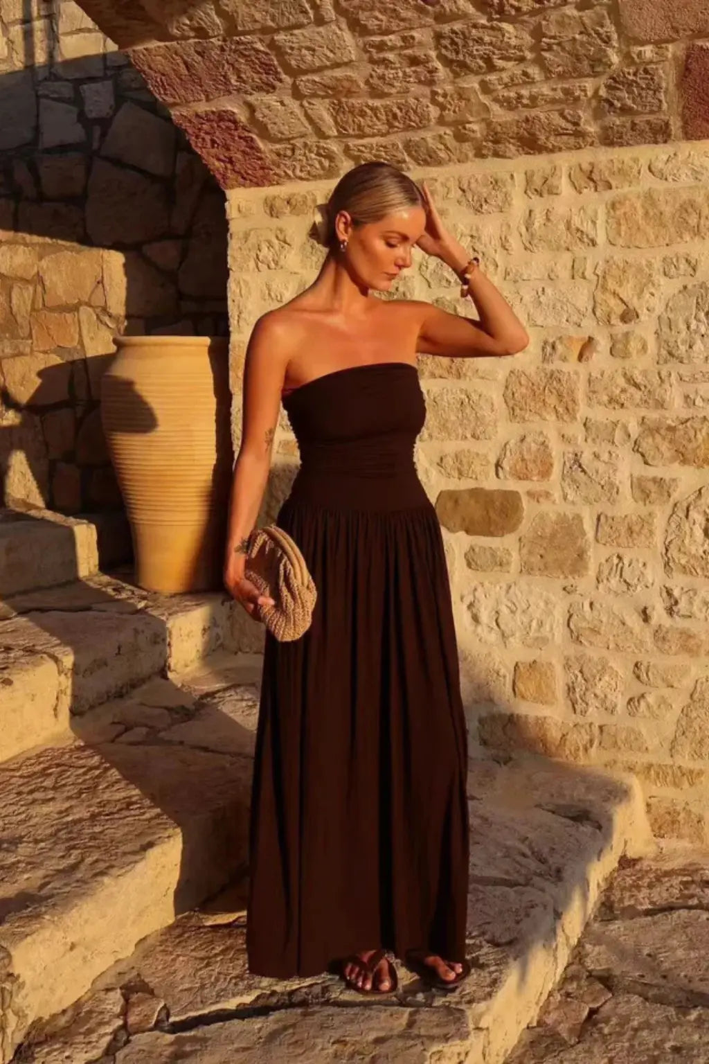 Isabella | Women’s Strapless Pleated Maxi Summer Dress TARHUS