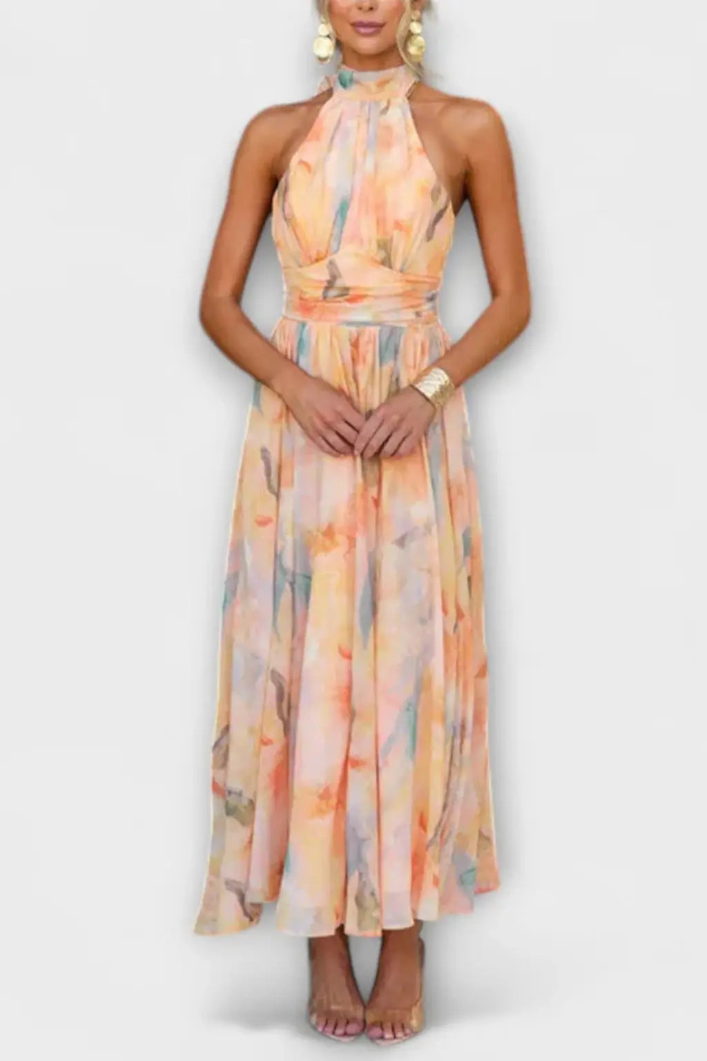 Isolde | Women Abstract Print Halter Neck Maxi Dress TARHUS Dress