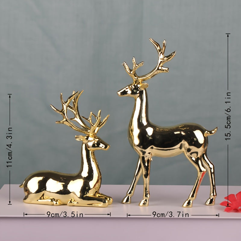 Pair of Golden Reindeer Statues – Elegant Holiday & Year-Round Decor | LuxeDeer TARHUS Home Decor