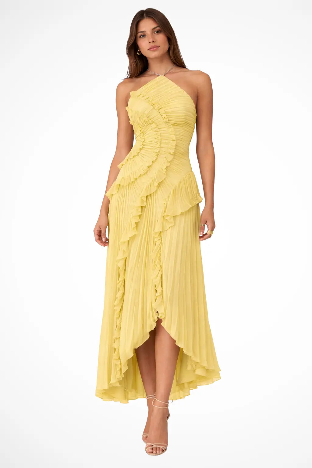 Imogen | Women’s Sleeveless Halter Backless Ruffled Maxi Summer Wedding Guest Dress TARHUS