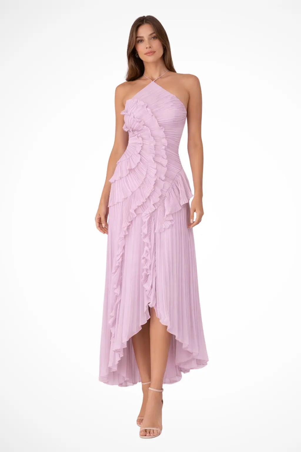 Imogen | Women’s Sleeveless Halter Backless Ruffled Maxi Summer Wedding Guest Dress TARHUS