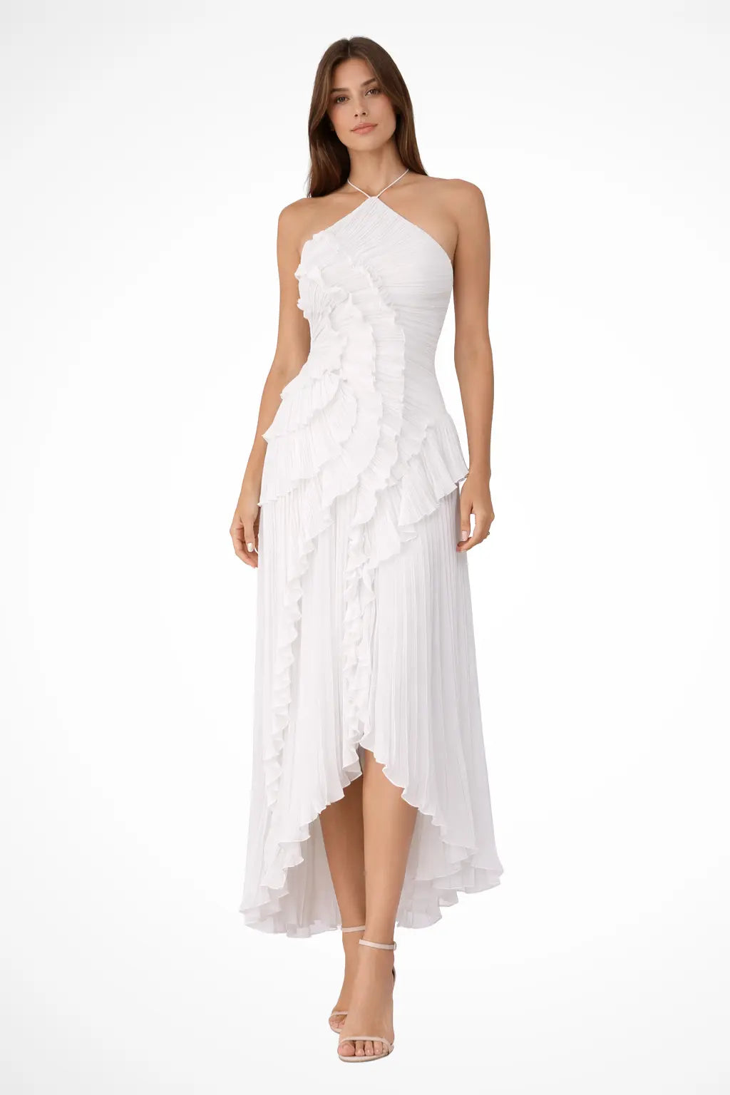 Imogen | Women’s Sleeveless Halter Backless Ruffled Maxi Summer Wedding Guest Dress TARHUS