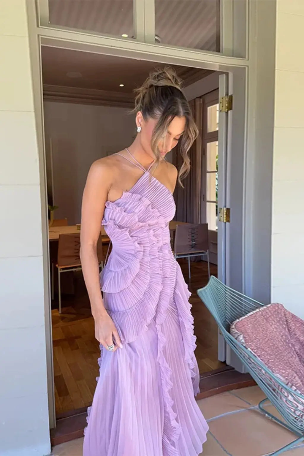 Imogen | Women’s Sleeveless Halter Backless Ruffled Maxi Summer Wedding Guest Dress TARHUS