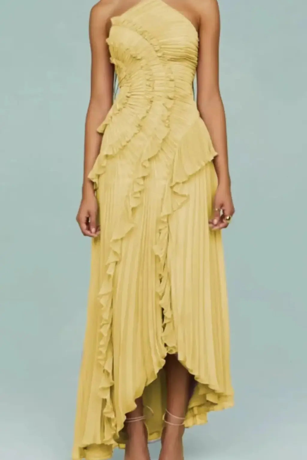 Imogen | Women’s Sleeveless Halter Backless Ruffled Maxi Summer Wedding Guest Dress TARHUS