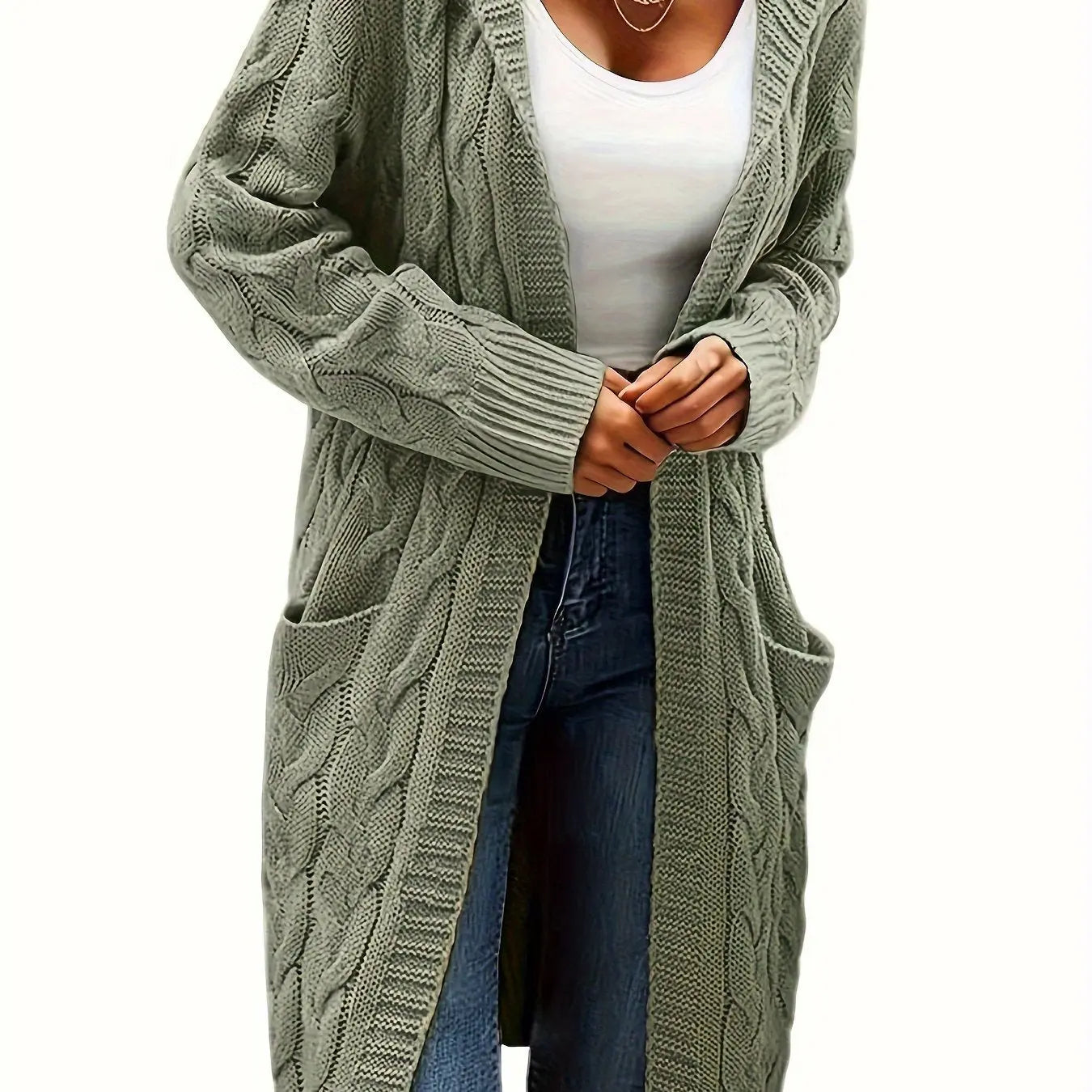 Women’s Open Front Cardigan – Soft Knit Winter Sweater with Pockets - TARHUS