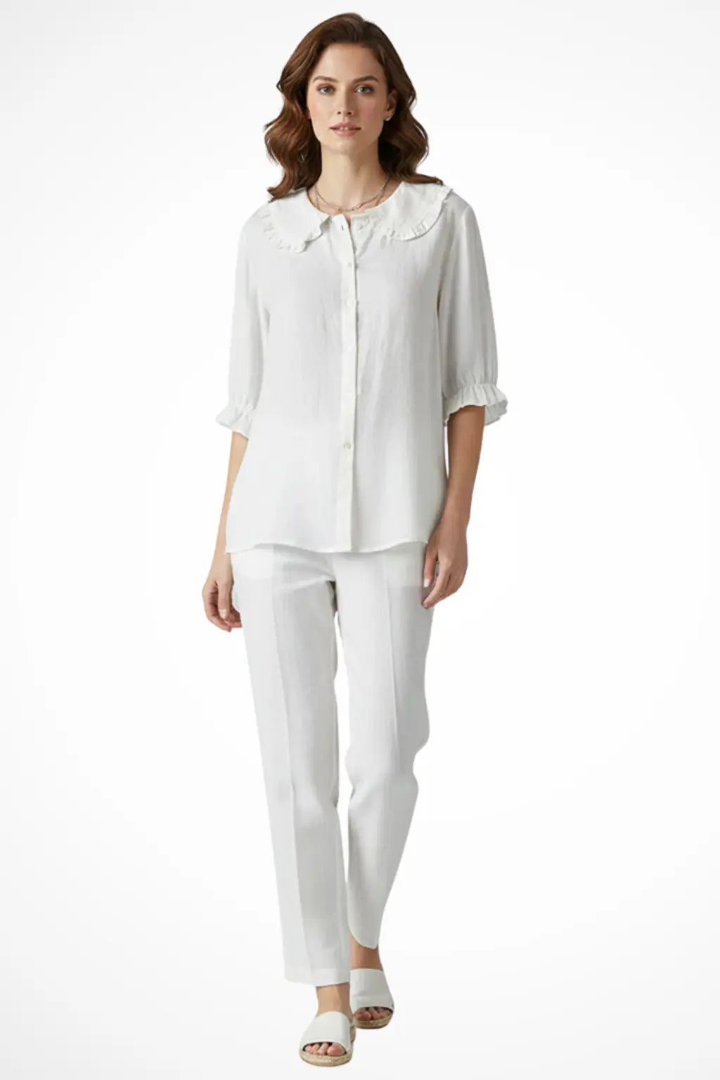 Harriet | Women Ruffle Collar Button Down Blouse with Frill Sleeves TARHUS