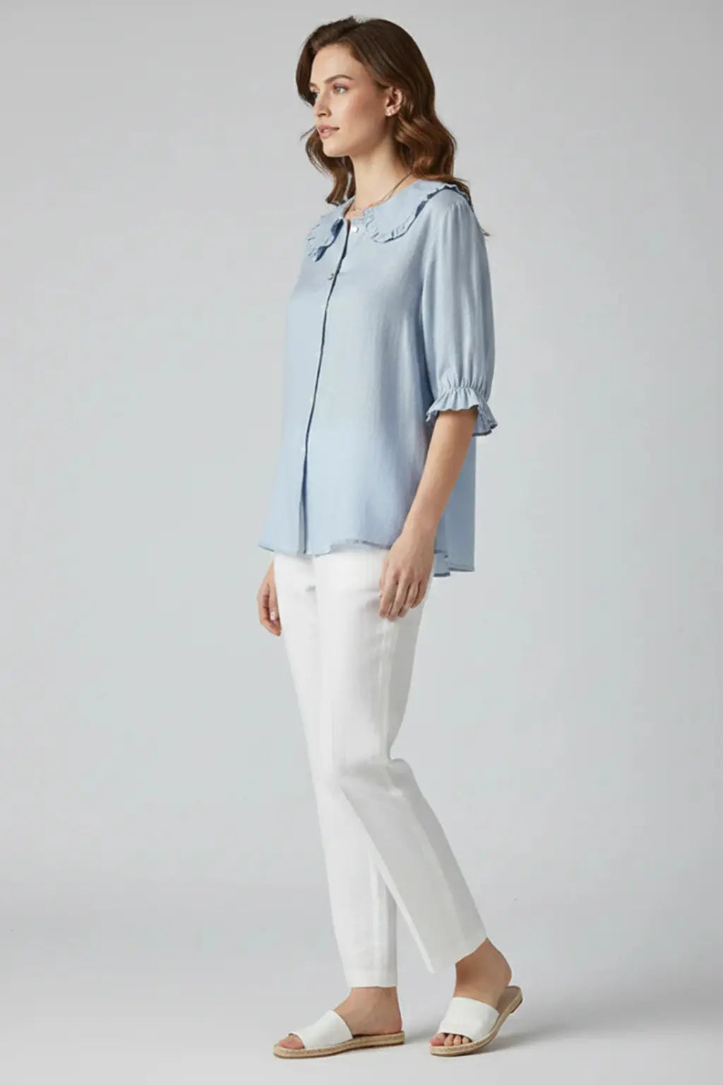 Harriet | Women Ruffle Collar Button Down Blouse with Frill Sleeves TARHUS