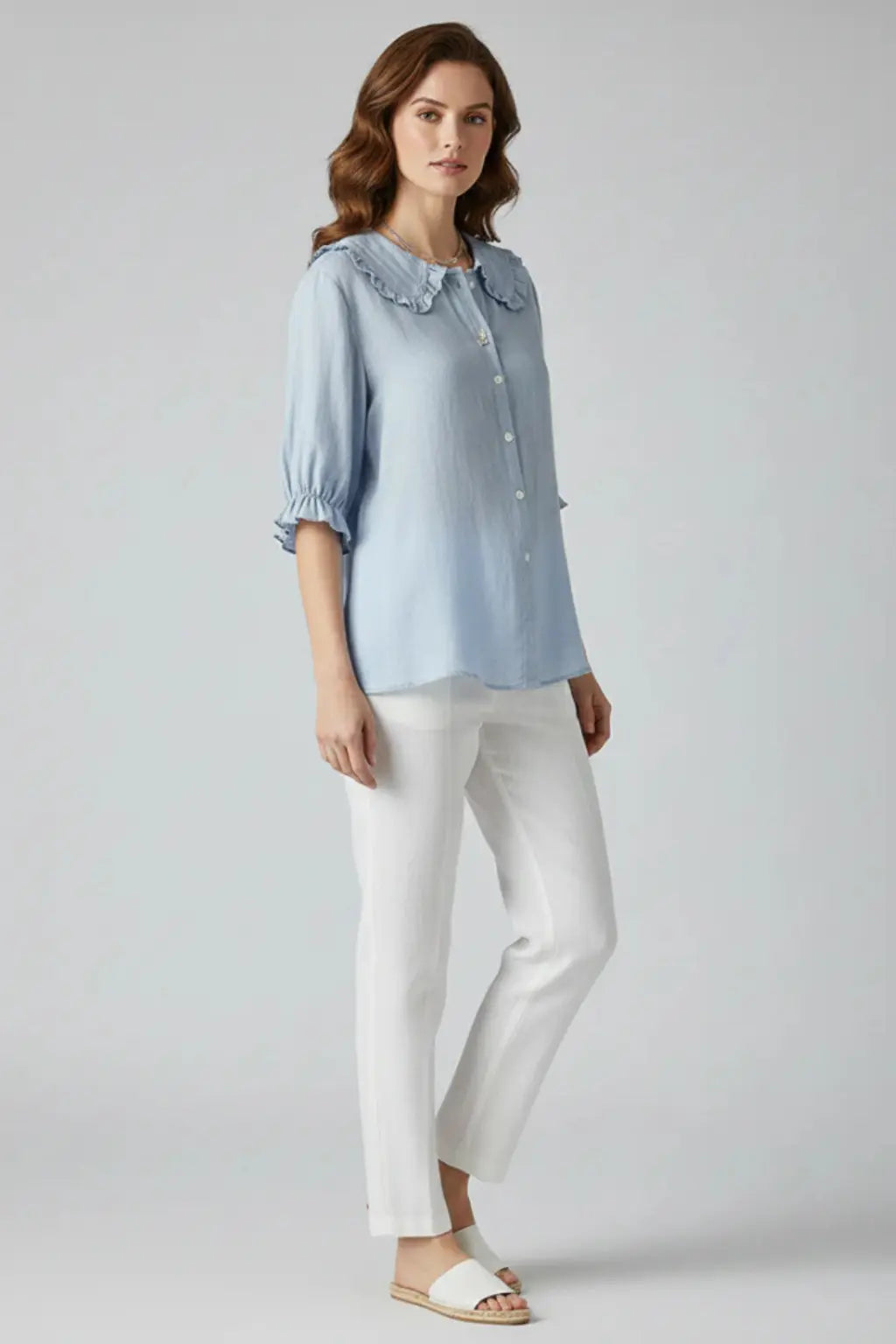 Harriet | Women Ruffle Collar Button Down Blouse with Frill Sleeves TARHUS