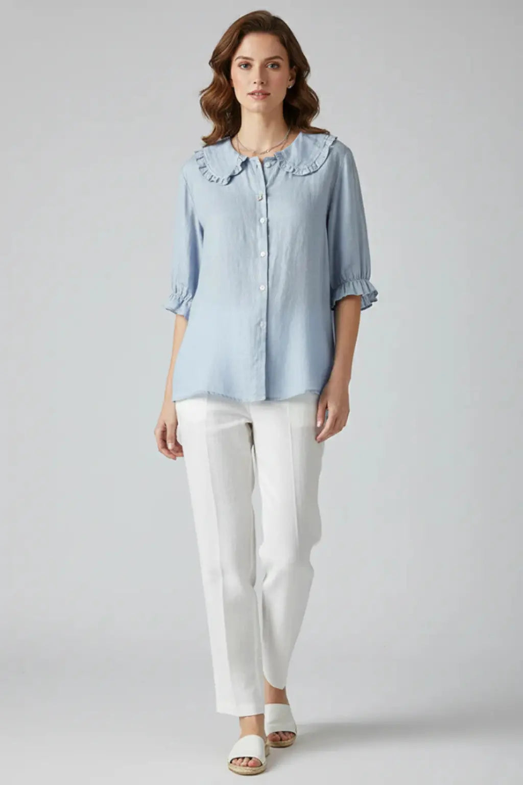 Harriet | Women Ruffle Collar Button Down Blouse with Frill Sleeves TARHUS