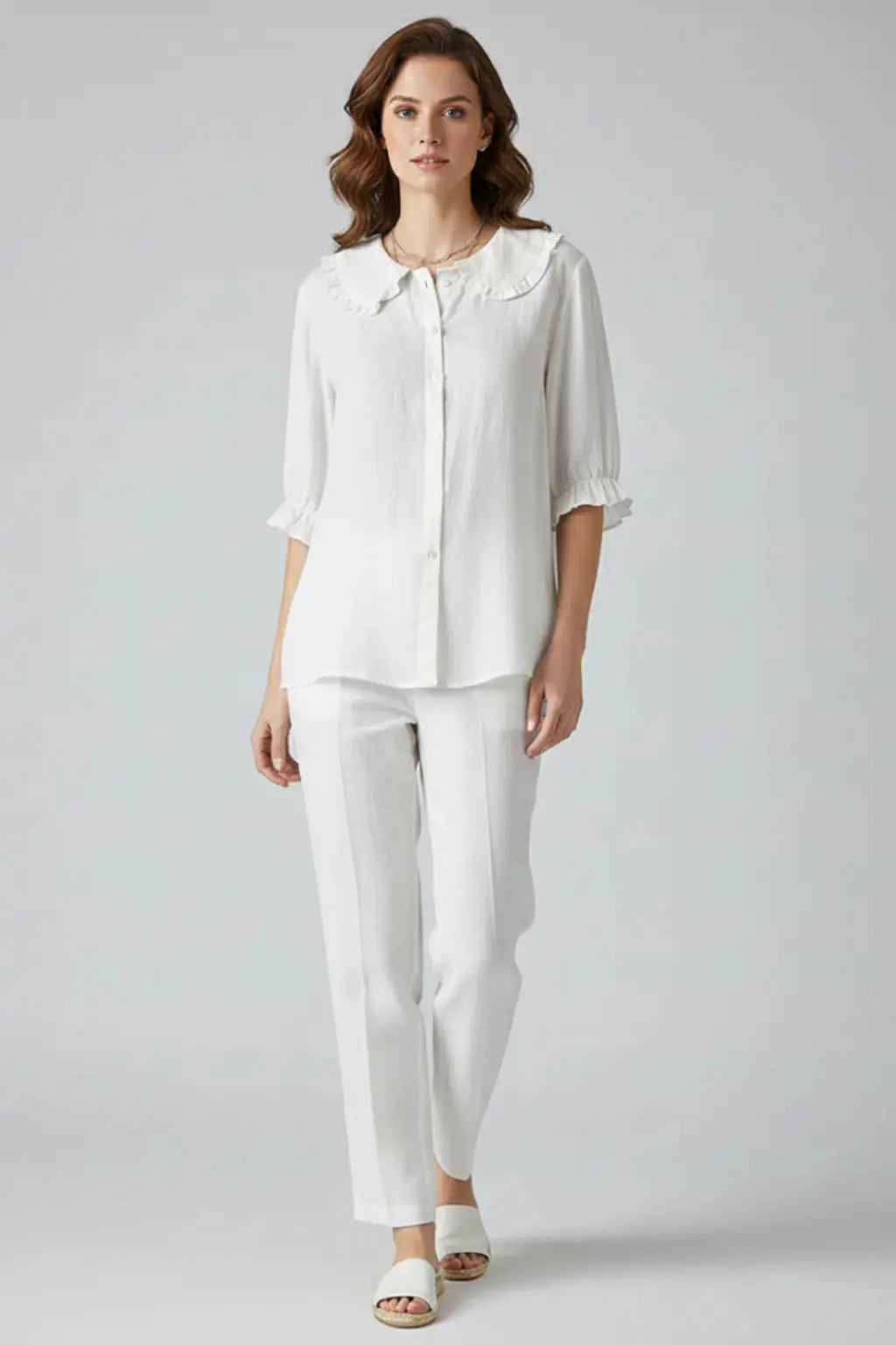 Harriet | Women Ruffle Collar Button Down Blouse with Frill Sleeves TARHUS