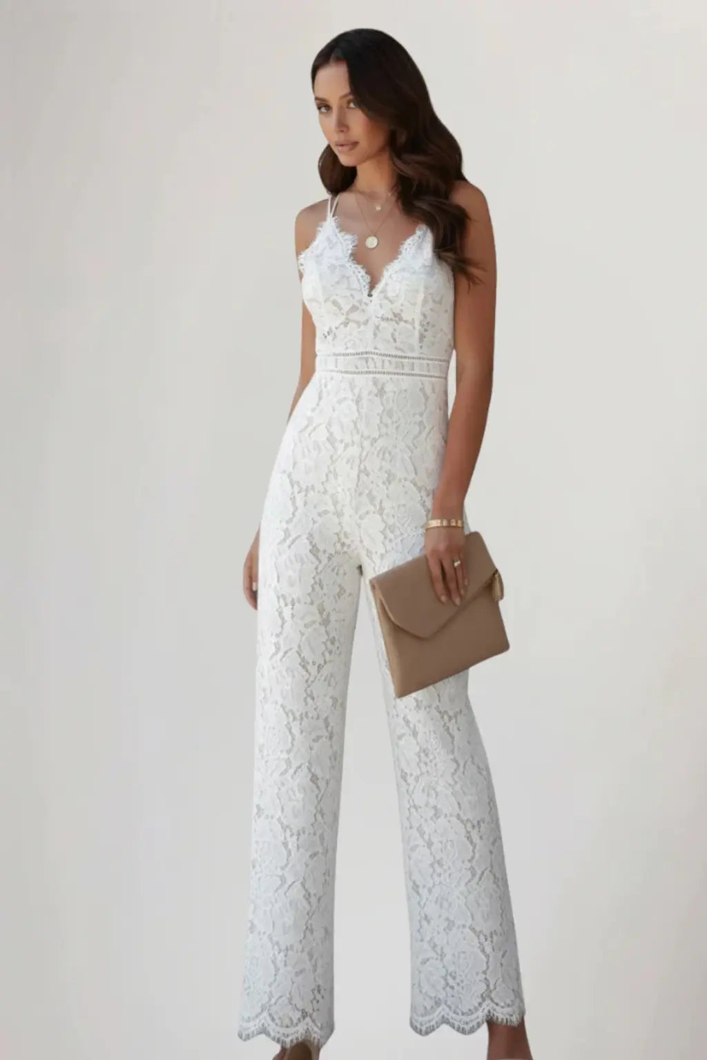 Arabella | Women Lace V Neck Strappy Wide Leg Jumpsuit TARHUS