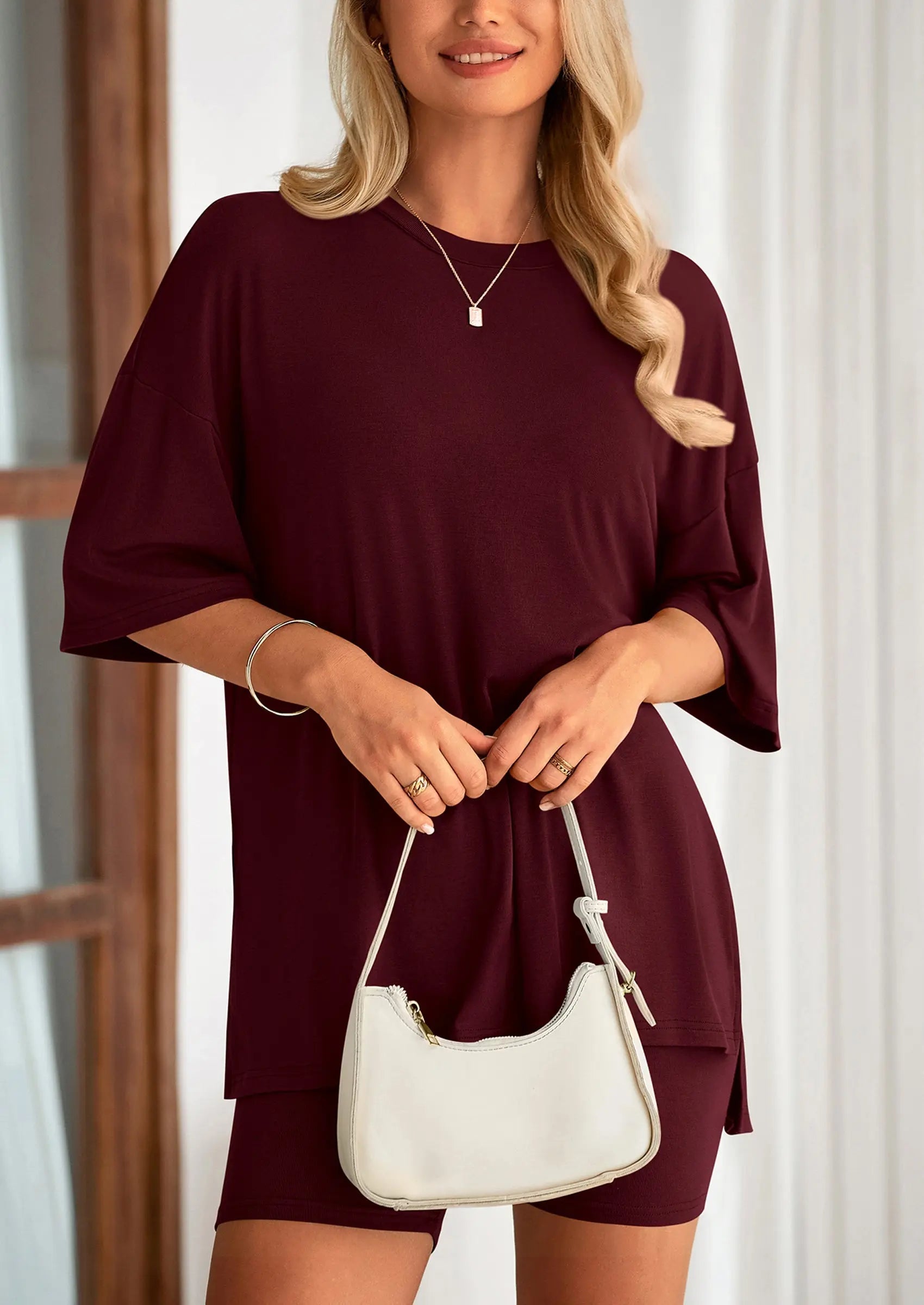 Casual Short Sleeved Round Neck Top Paired With Shorts Two-Piece Set - TARHUS