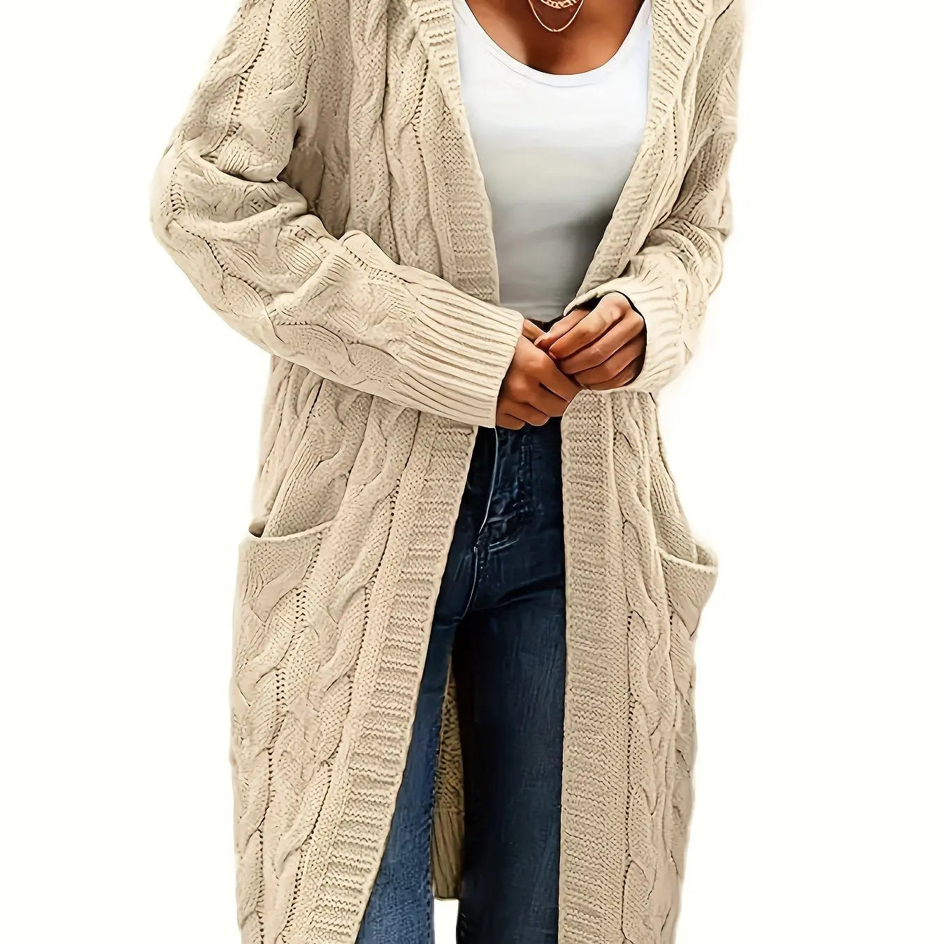 Women’s Open Front Cardigan – Soft Knit Winter Sweater with Pockets - TARHUS