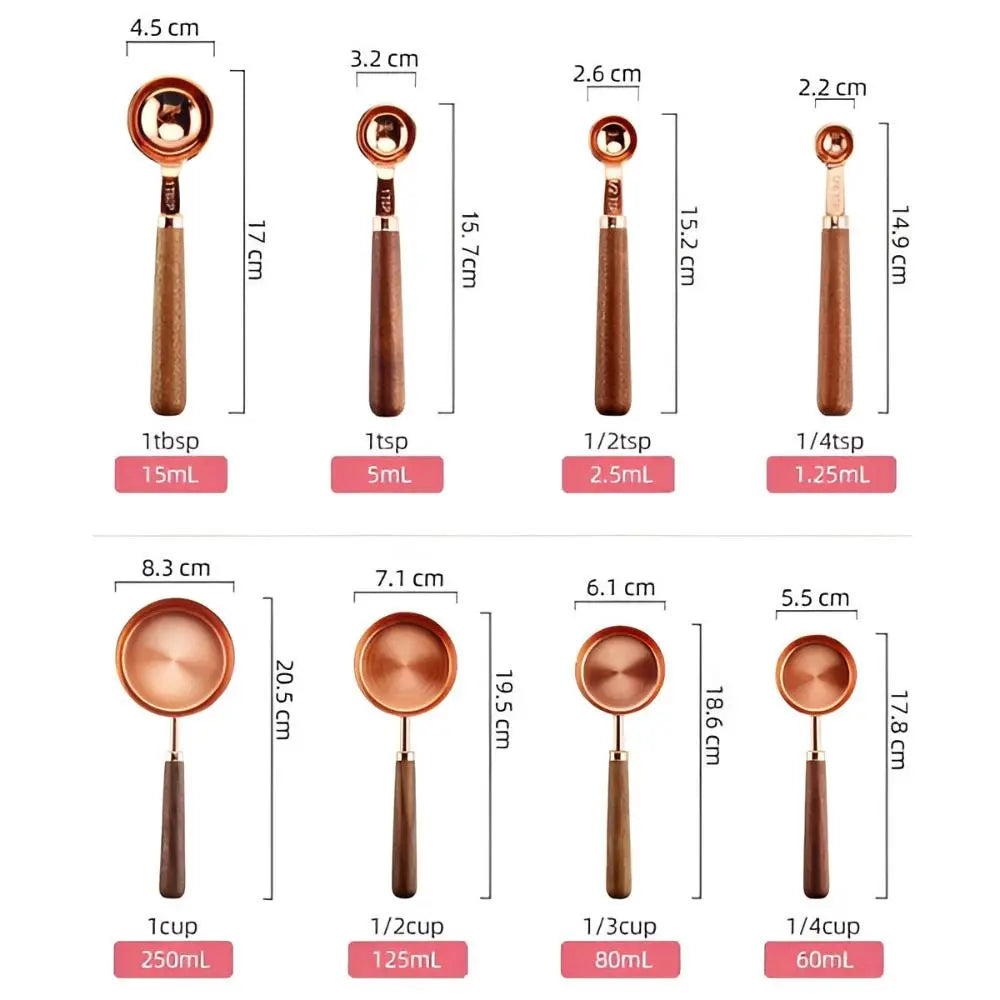 Copper Measuring Set | Cups & Spoons – Walnut Handle Kitchen Tools TARHUS Cooking Utensils