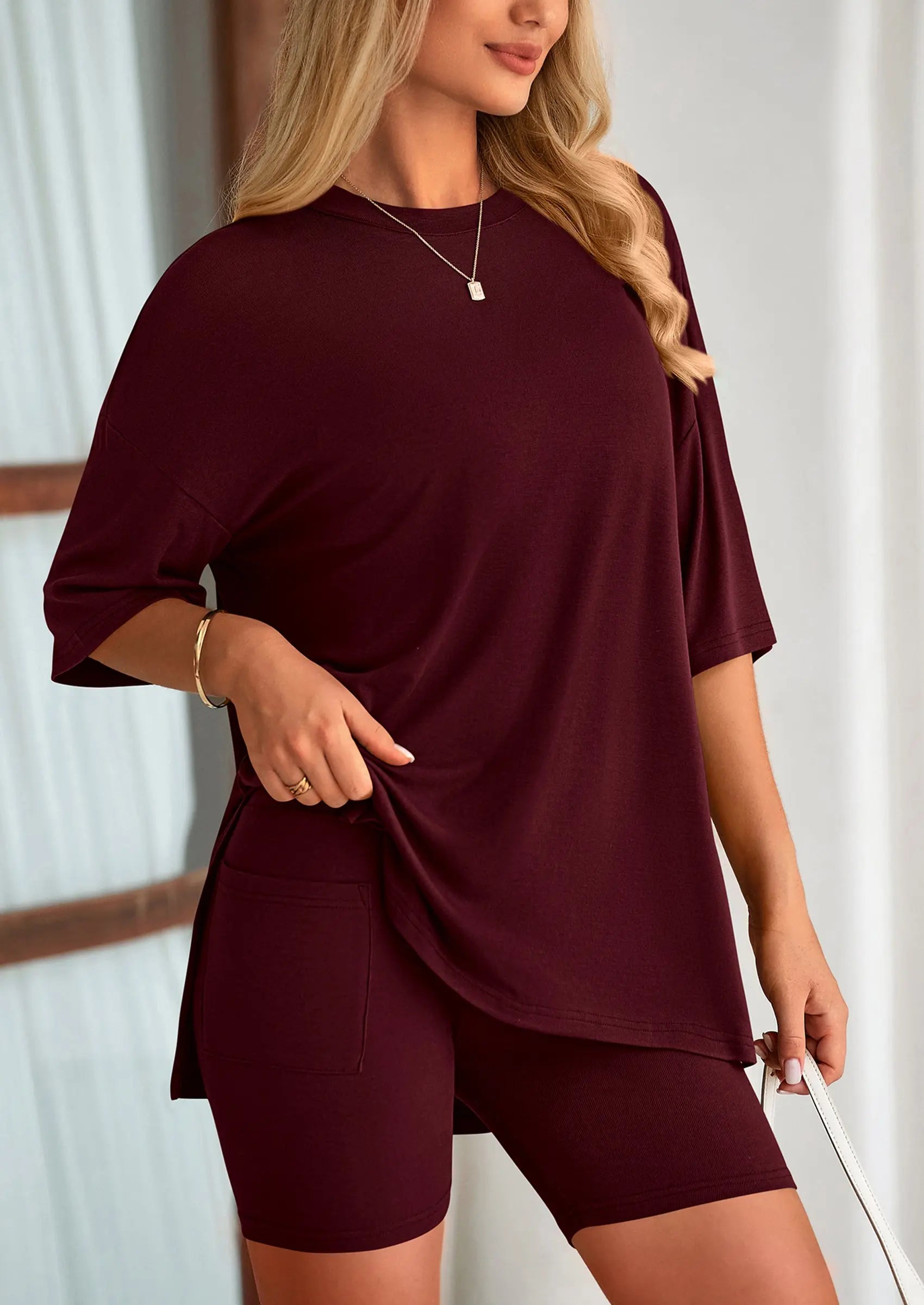 Casual Short Sleeved Round Neck Top Paired With Shorts Two-Piece Set - TARHUS