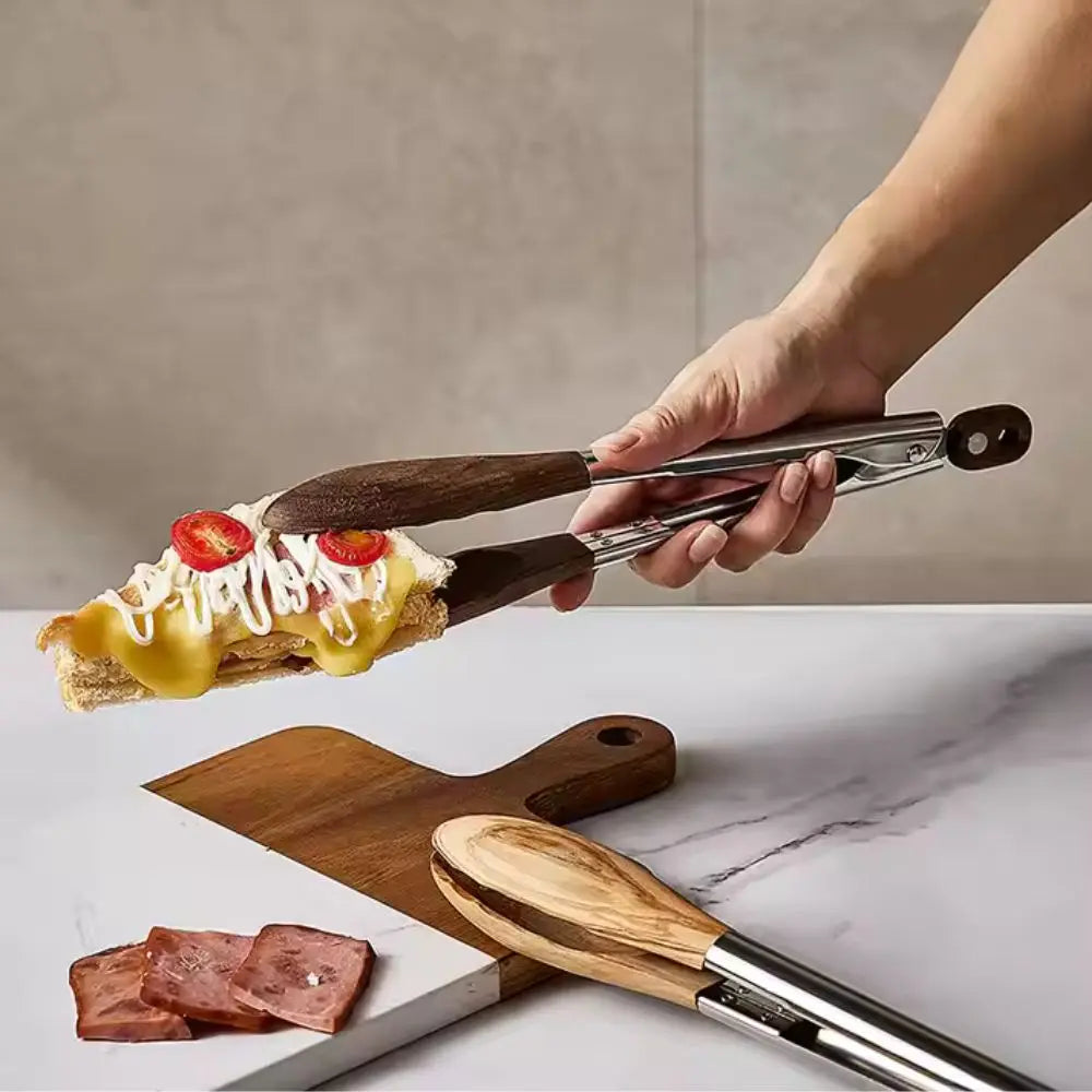Wood & Steel Kitchen Tongs | Precision Grip – Everyday Cooking Control TARHUS Cooking Utensils