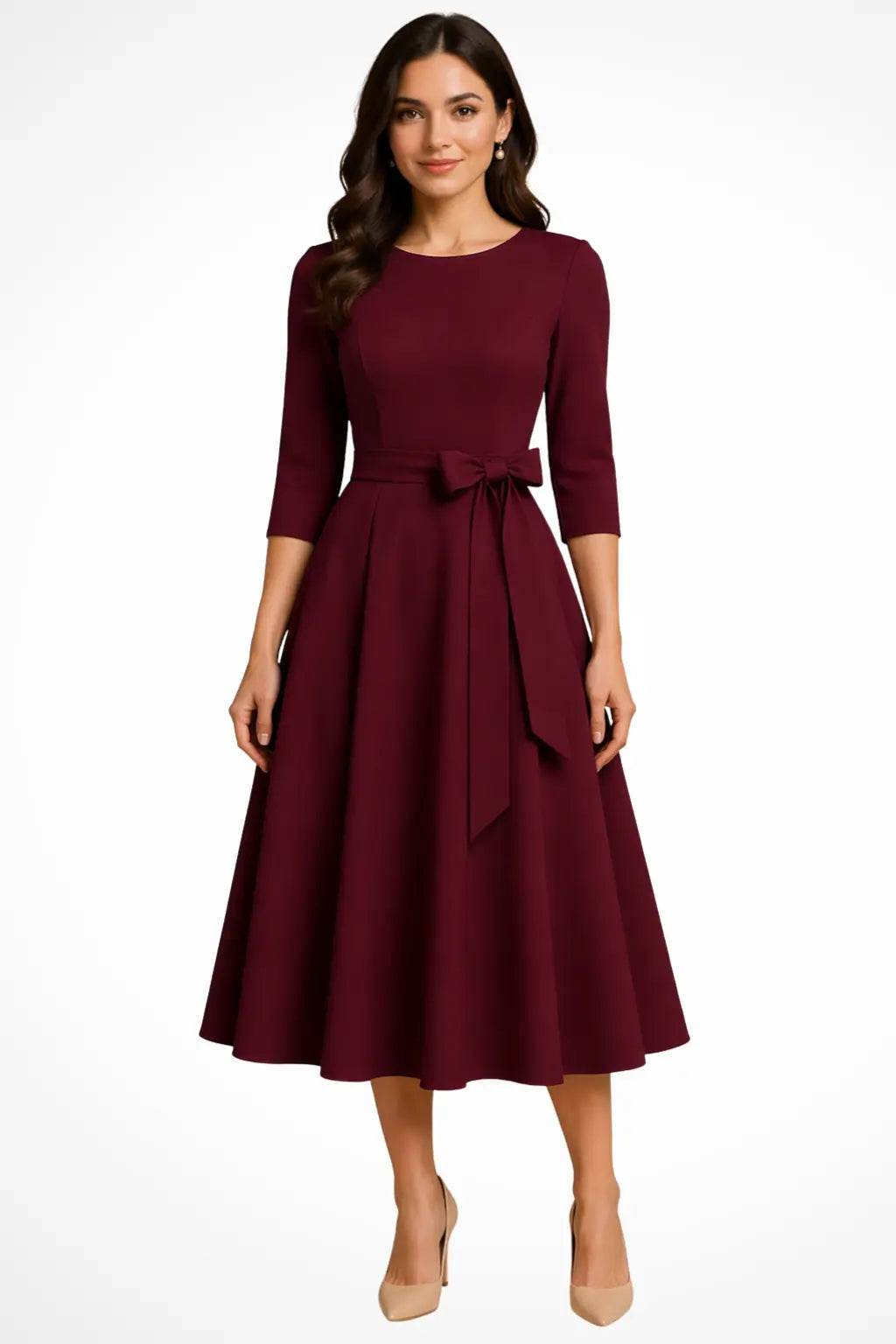 Cordelia | Women Bateau Neck Half Sleeve Pleated A Line Midi Wedding Guest Dress TARHUS Mother of the Bride Dresses