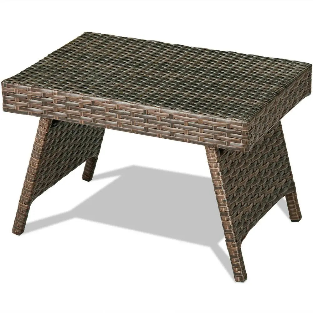 Foldable Rattan Wicker Side Table – Weatherproof Indoor/Outdoor Table - TARHUS