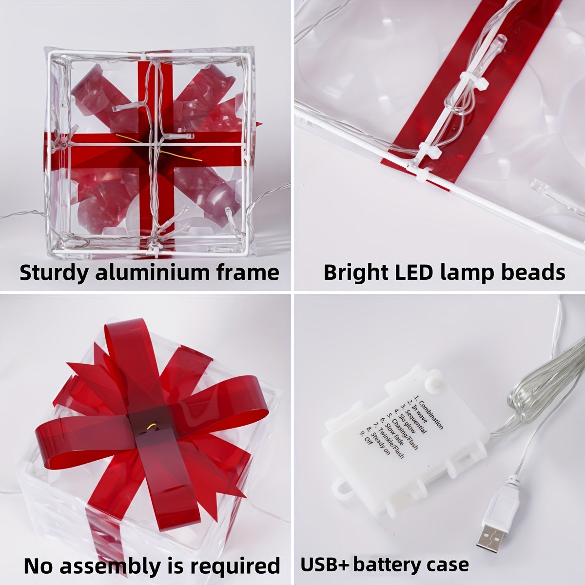 Set of 3 Lighted Christmas Gift Boxes – Warm White LED Presents with Red Bows TARHUS Christmas