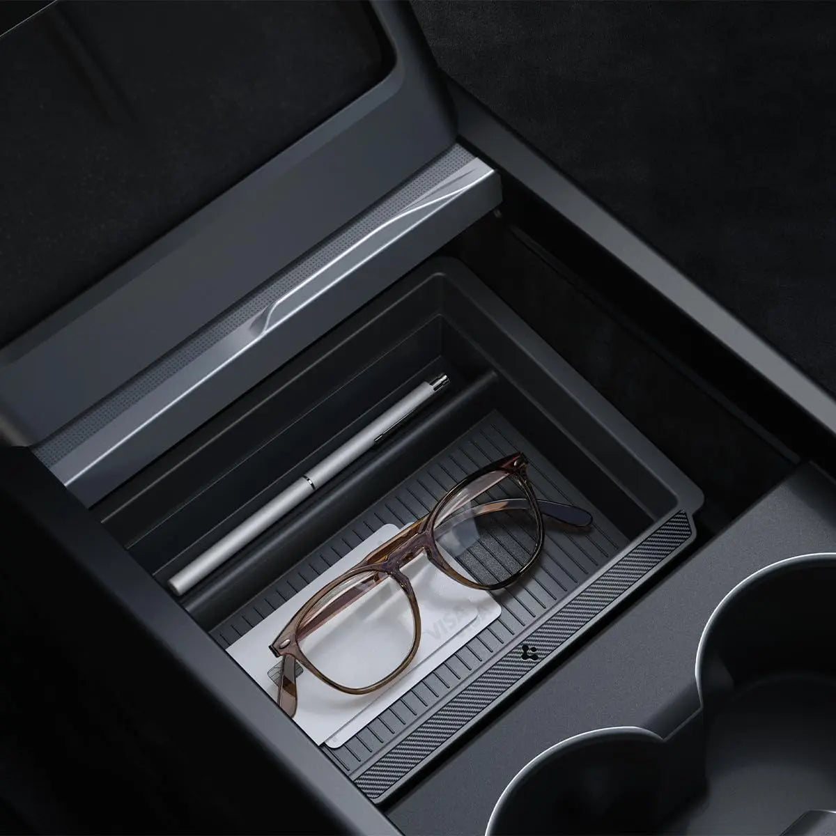 Spigen One-Tap Hidden Storage Box – Carbon Edition Console Organizer for Tesla Model Y (2025/2026 Juniper) & Model 3 (2024/2025 Highland) - TARHUS
