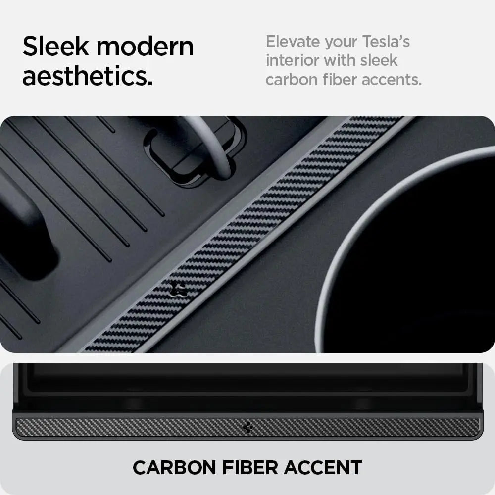 Spigen One-Tap Hidden Storage Box – Carbon Edition Console Organizer for Tesla Model Y (2025/2026 Juniper) & Model 3 (2024/2025 Highland) - TARHUS