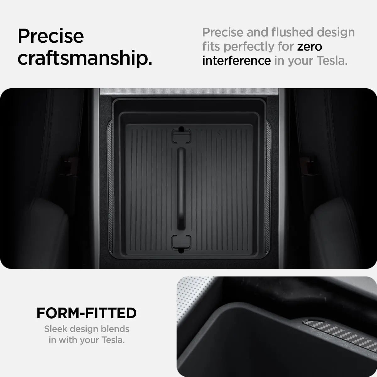 Spigen One-Tap Hidden Storage Box – Carbon Edition Console Organizer for Tesla Model Y (2025/2026 Juniper) & Model 3 (2024/2025 Highland) - TARHUS