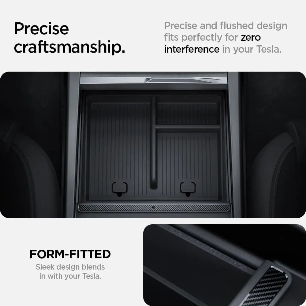 Spigen One-Tap Hidden Storage Box – Carbon Edition Console Organizer for Tesla Model Y (2025/2026 Juniper) & Model 3 (2024/2025 Highland) - TARHUS