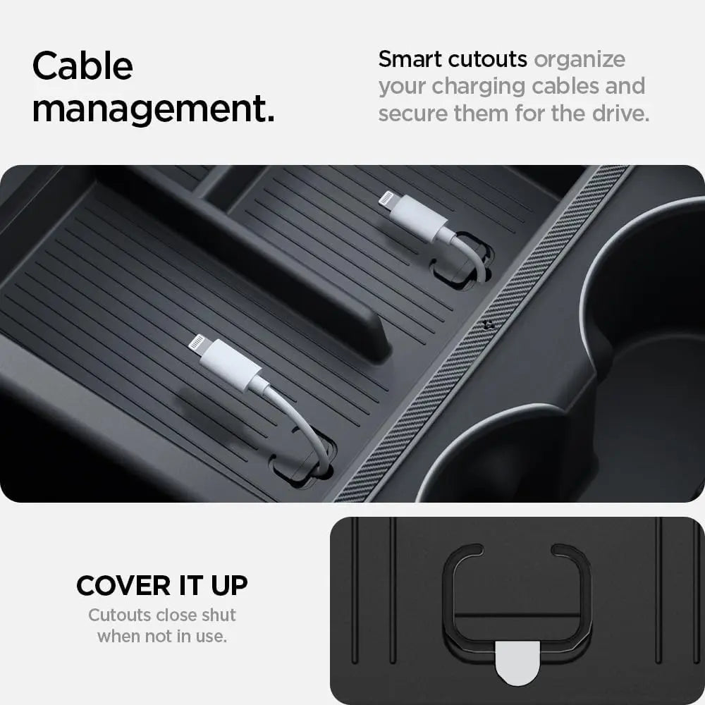 Spigen One-Tap Hidden Storage Box – Carbon Edition Console Organizer for Tesla Model Y (2025/2026 Juniper) & Model 3 (2024/2025 Highland) - TARHUS