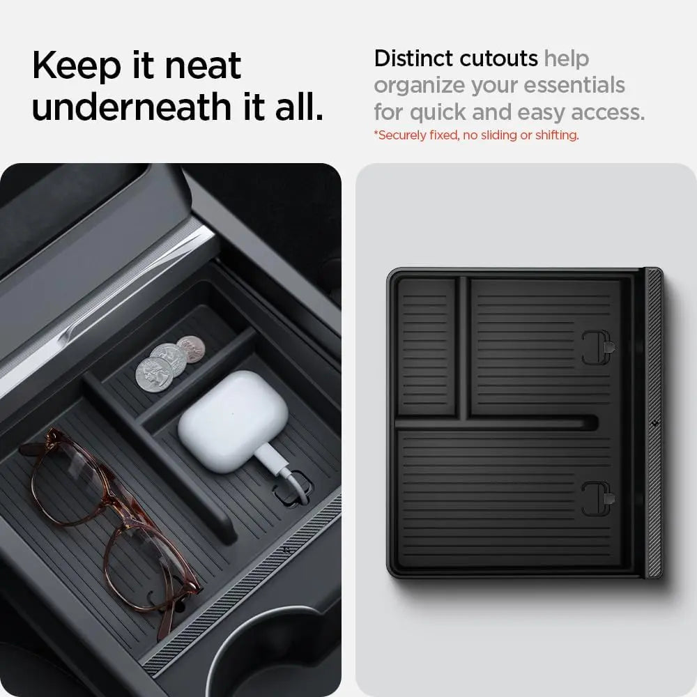 Spigen One-Tap Hidden Storage Box – Carbon Edition Console Organizer for Tesla Model Y (2025/2026 Juniper) & Model 3 (2024/2025 Highland) - TARHUS