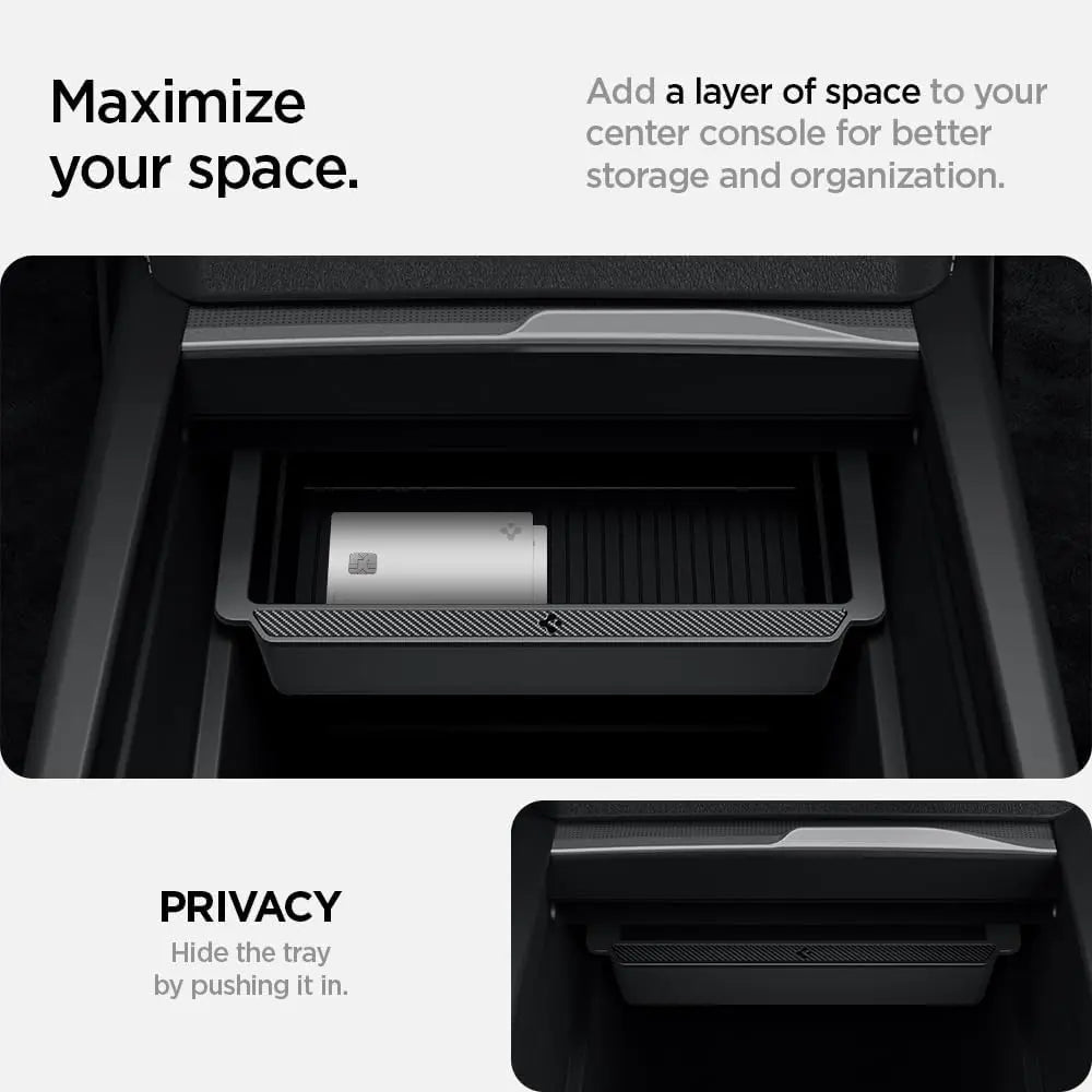 Spigen One-Tap Hidden Storage Box – Carbon Edition Console Organizer for Tesla Model Y (2025/2026 Juniper) & Model 3 (2024/2025 Highland) - TARHUS